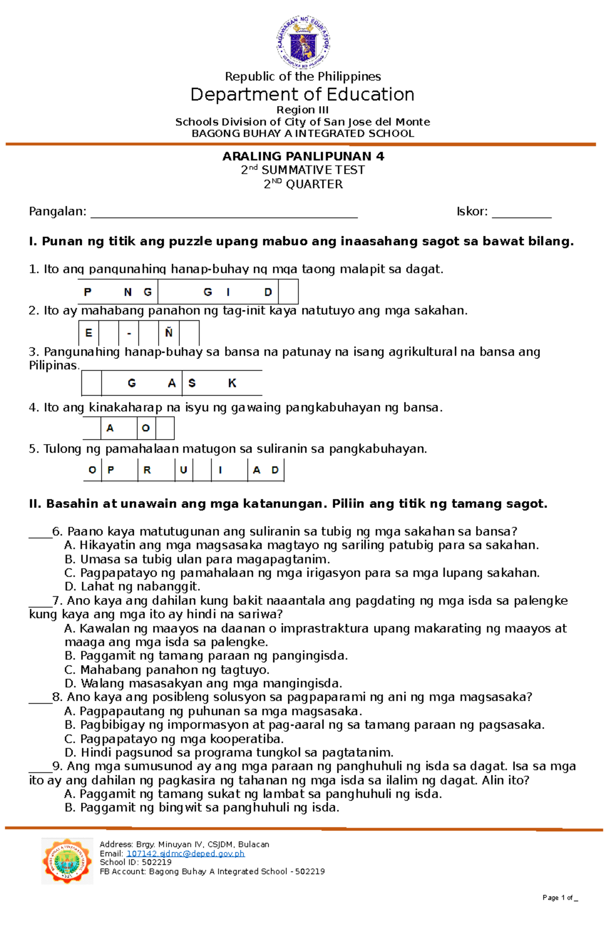 2nd Summative TEST AP - testy - Department of Education Region III ...