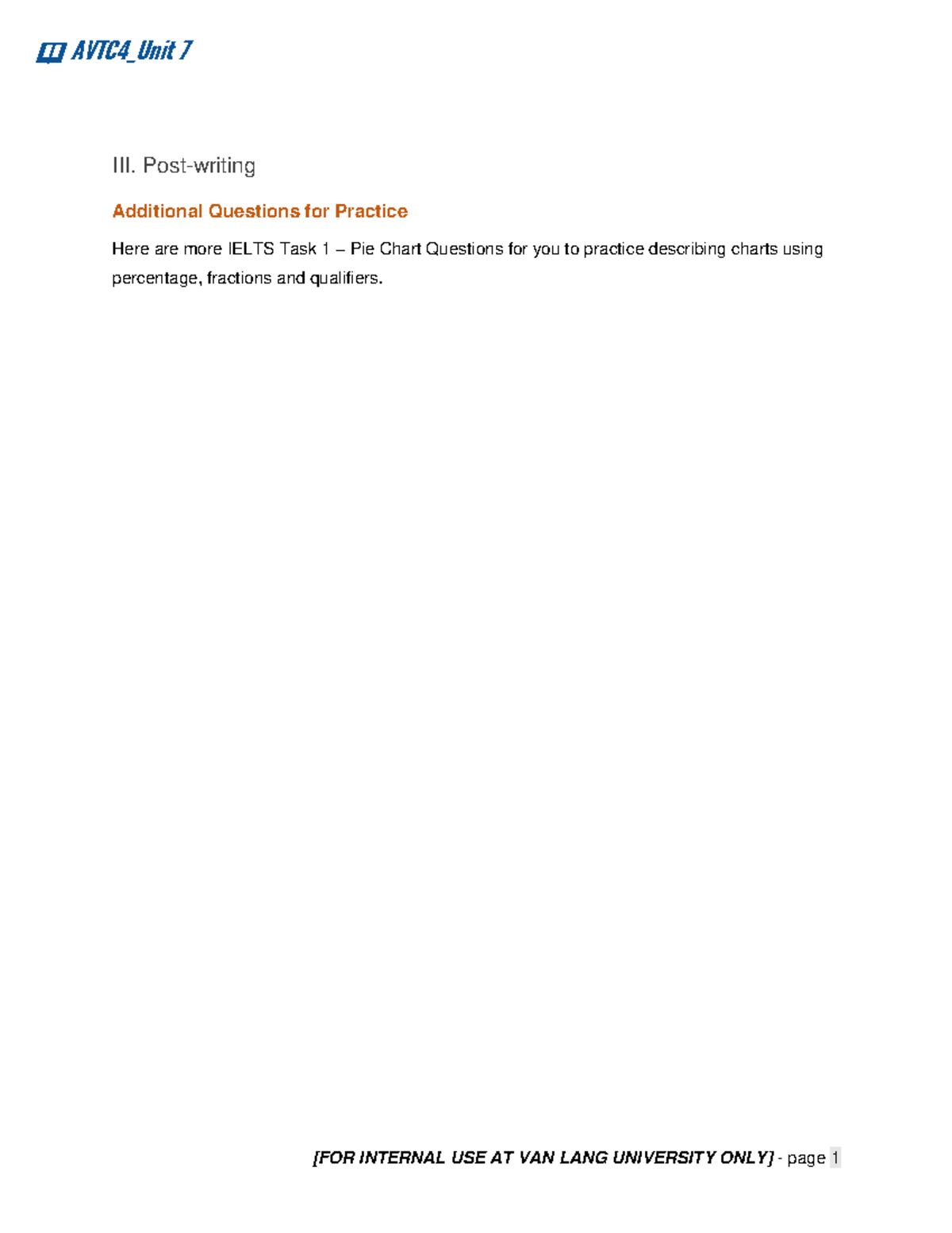 Homework Writing AV4 1 III. Postwriting Additional Questions for