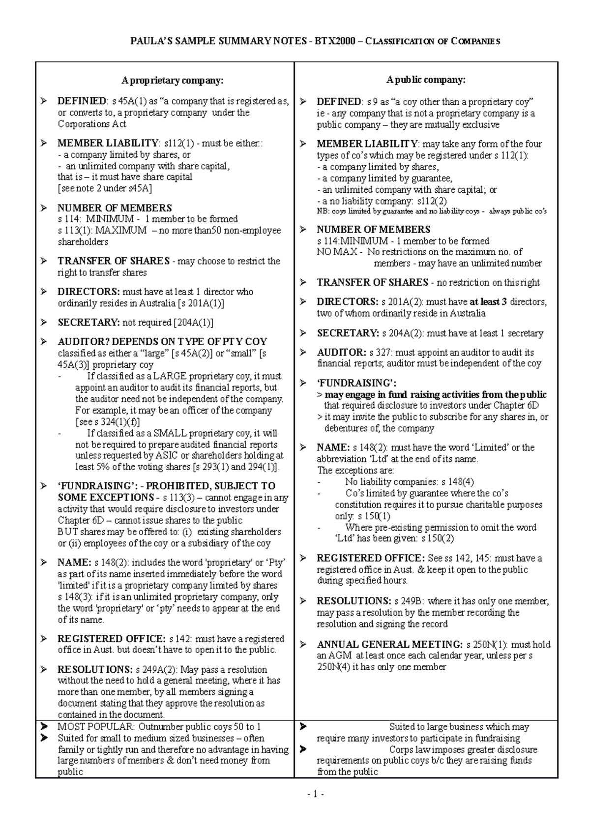 Classification of company - SAMPLE SUMMARY NOTES CLASSIFICATION OF ...