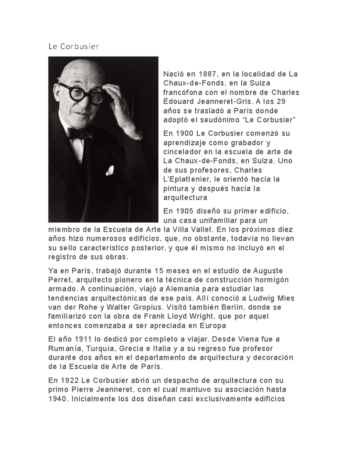 Le Corbusier Biografia Studocu