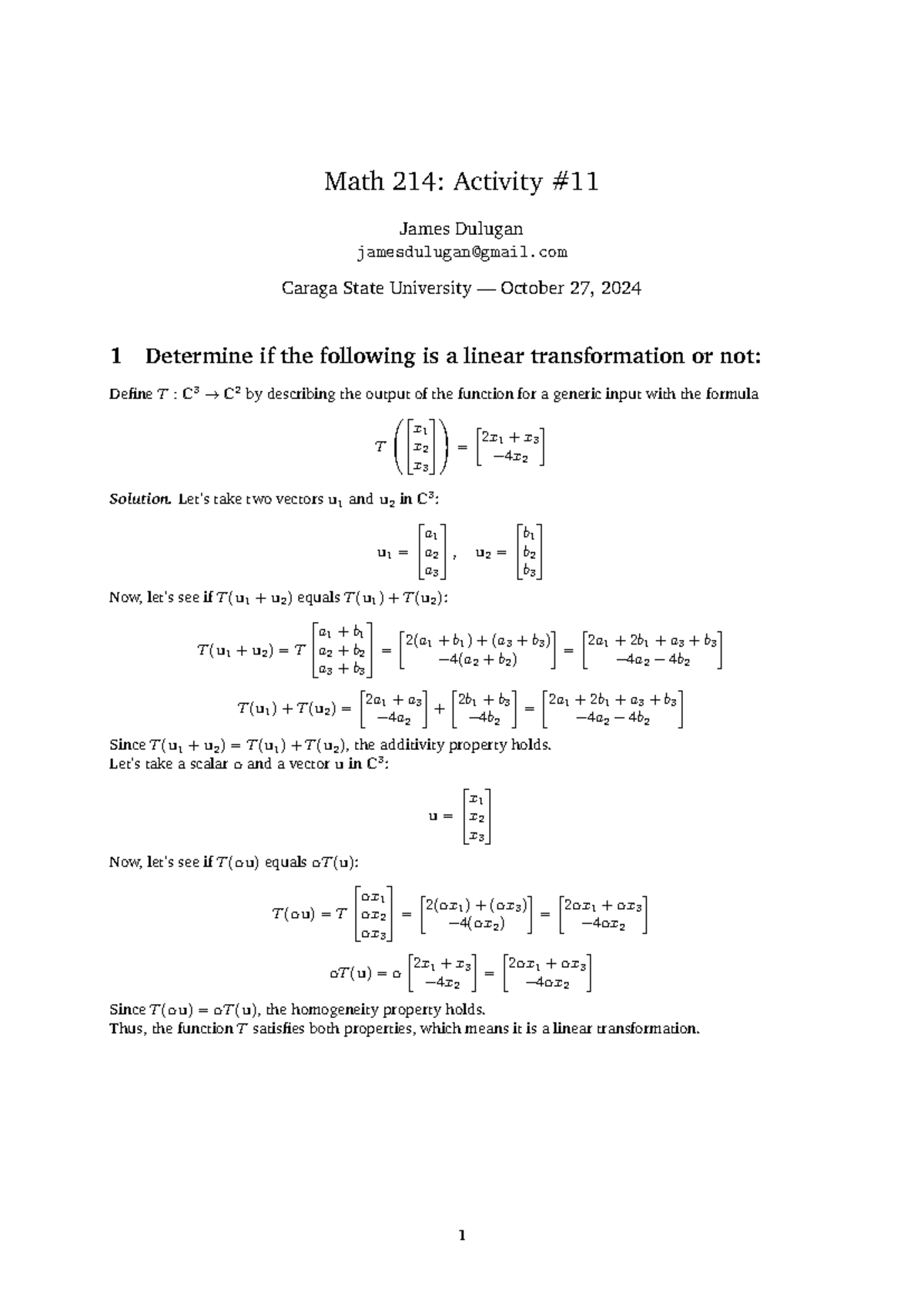 Dulugan Math 214 Activity 11 - Math 214: Activity James Dulugan ...
