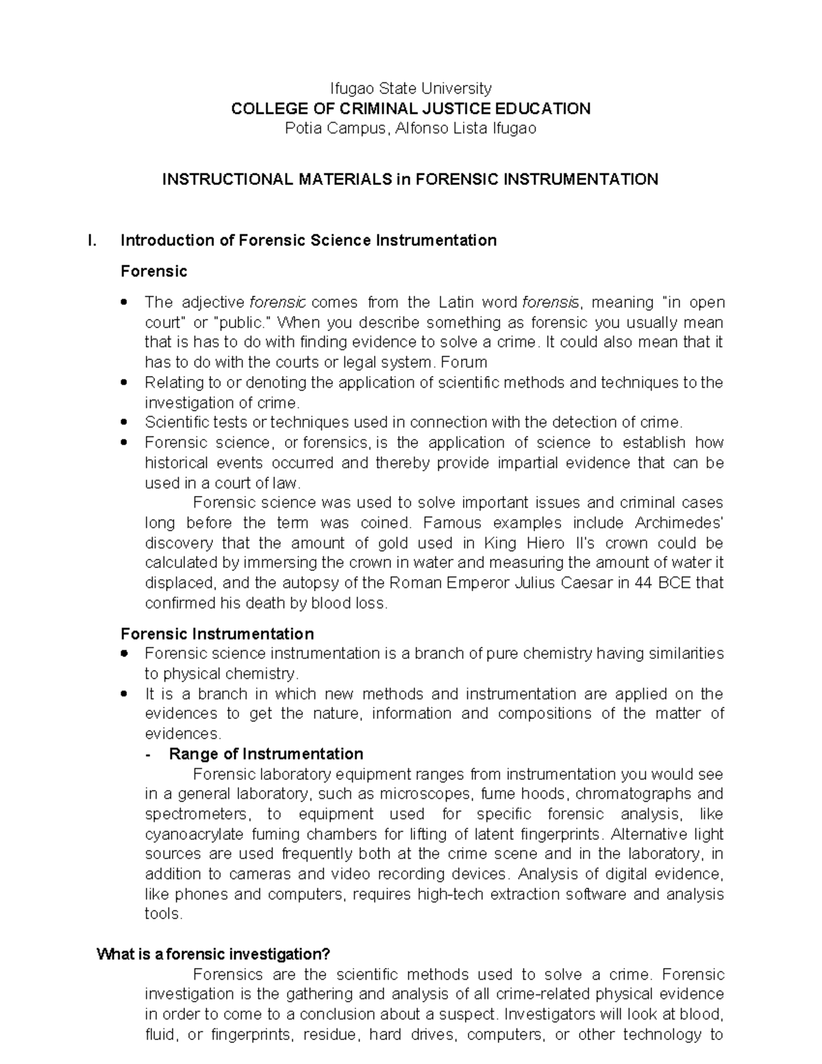 ForensicInstrumentationHandouts Ifugao State University COLLEGE OF