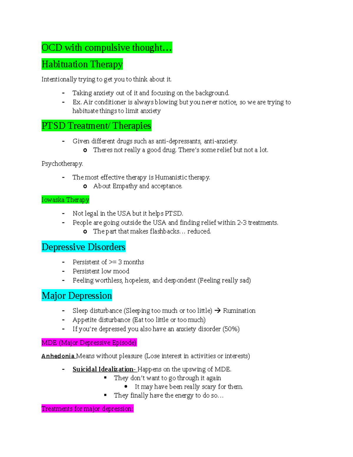 Psych notes-11 - OCD with compulsive thought... Habituation Therapy ...