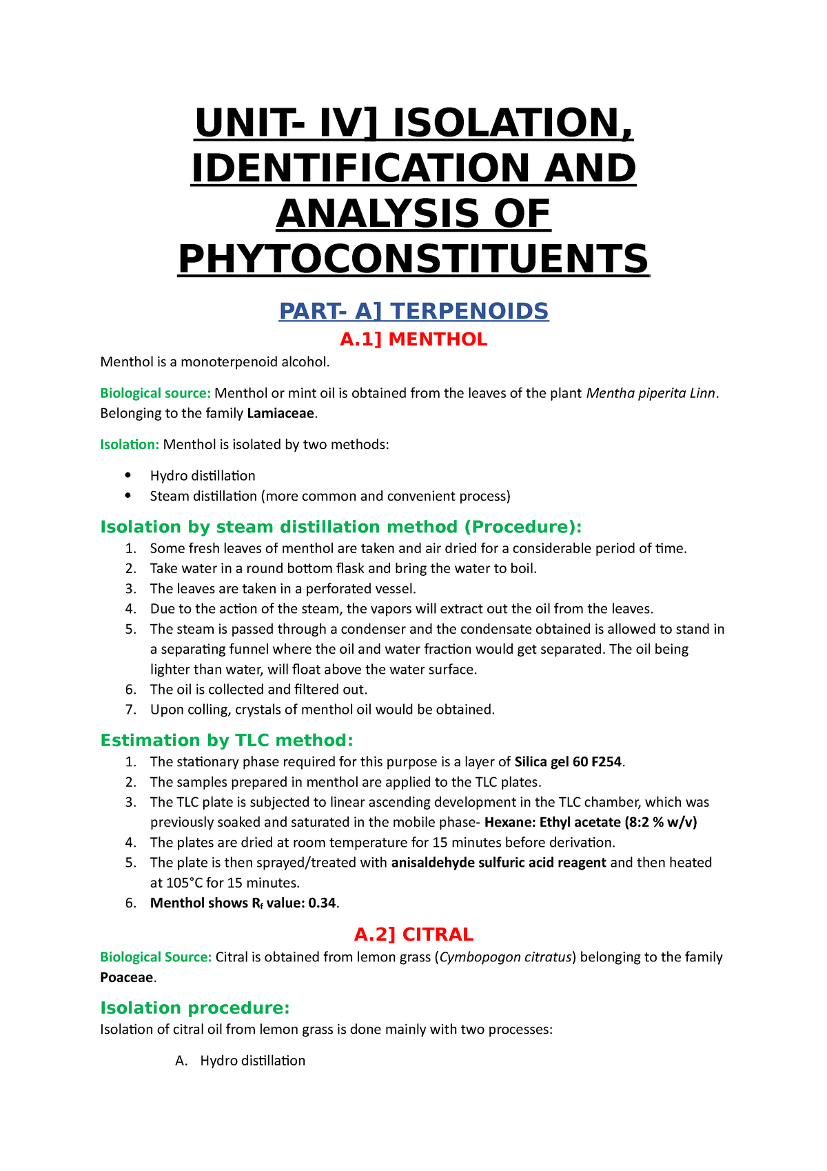 Isolation,identification and analysis of phytoconstituents. Dr.U