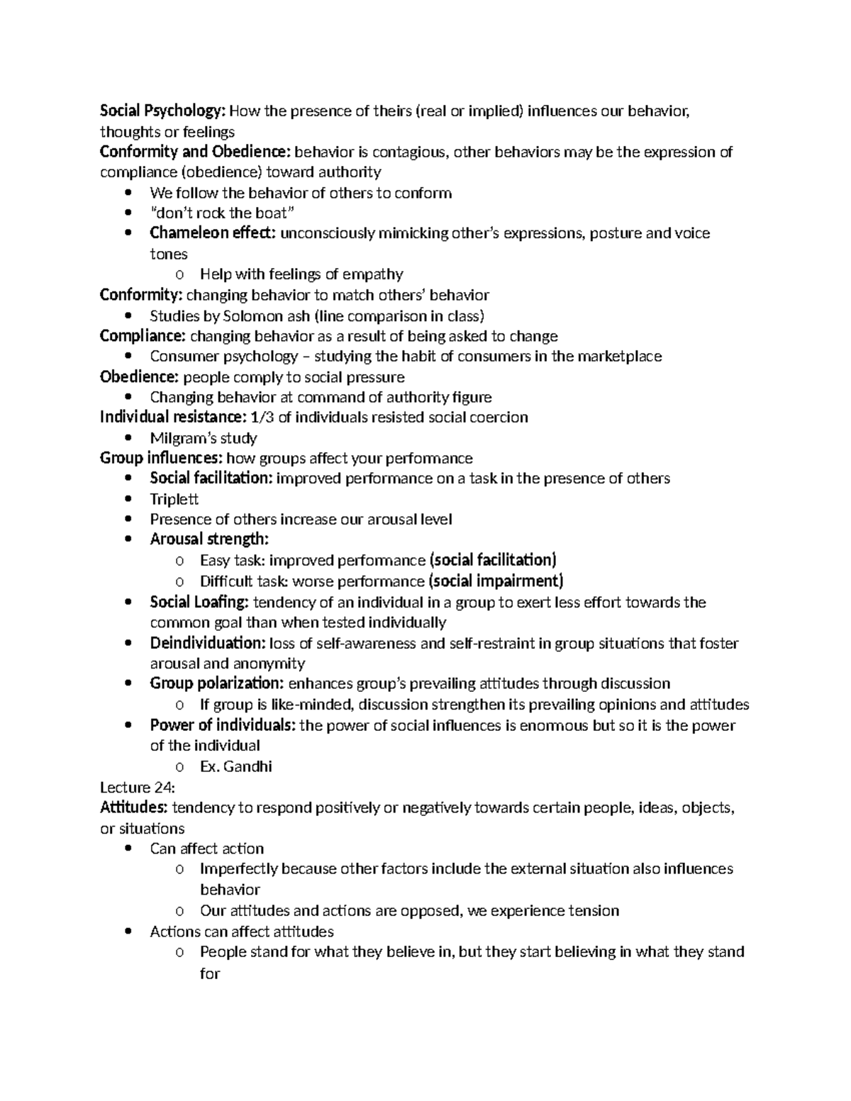 Psyc100 notes-13 - Social Psychology: How the presence of theirs (real ...