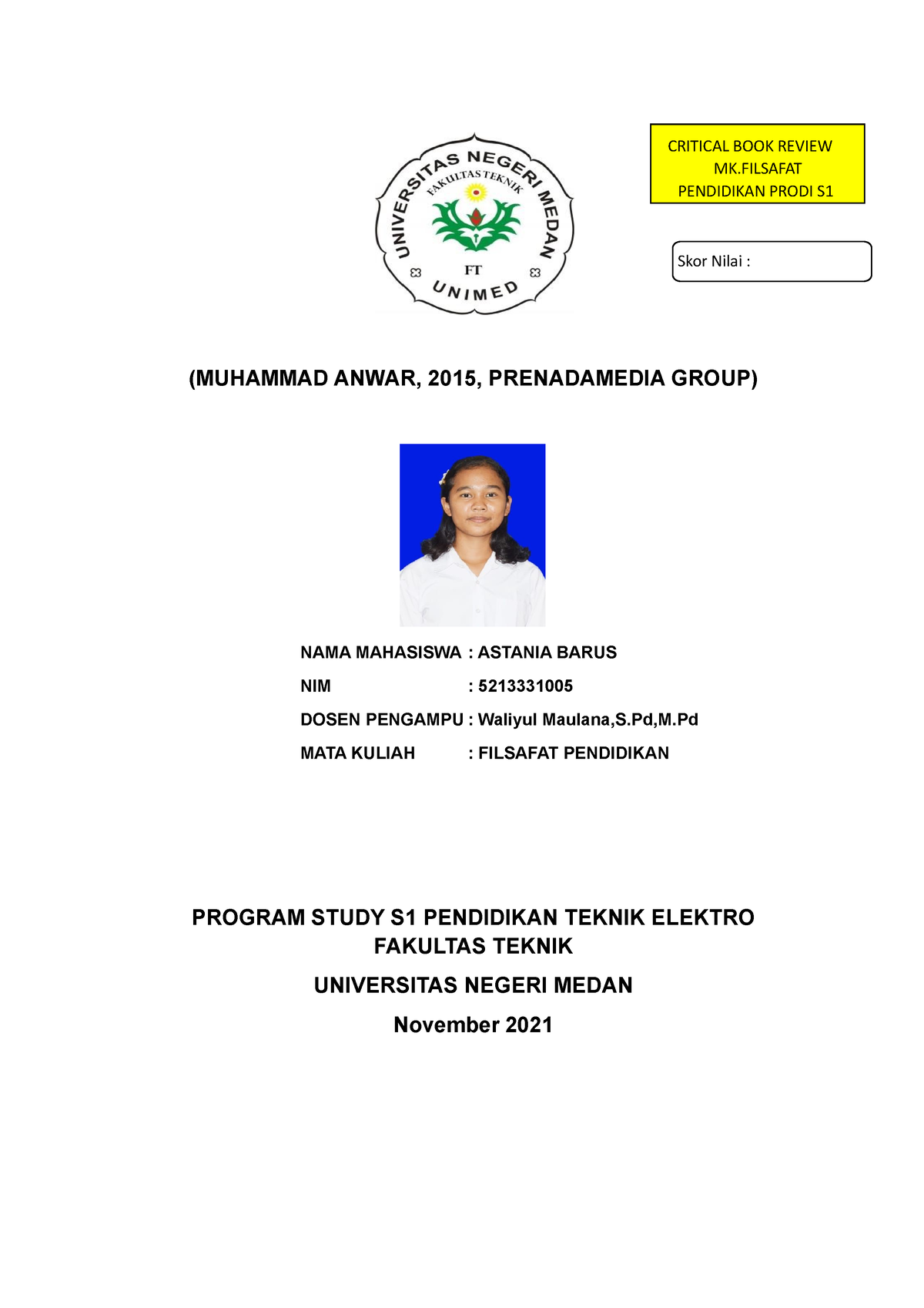 CBR Filsafat Pendidikan Astania Barus (5213331005) - (MUHAMMAD ANWAR ...