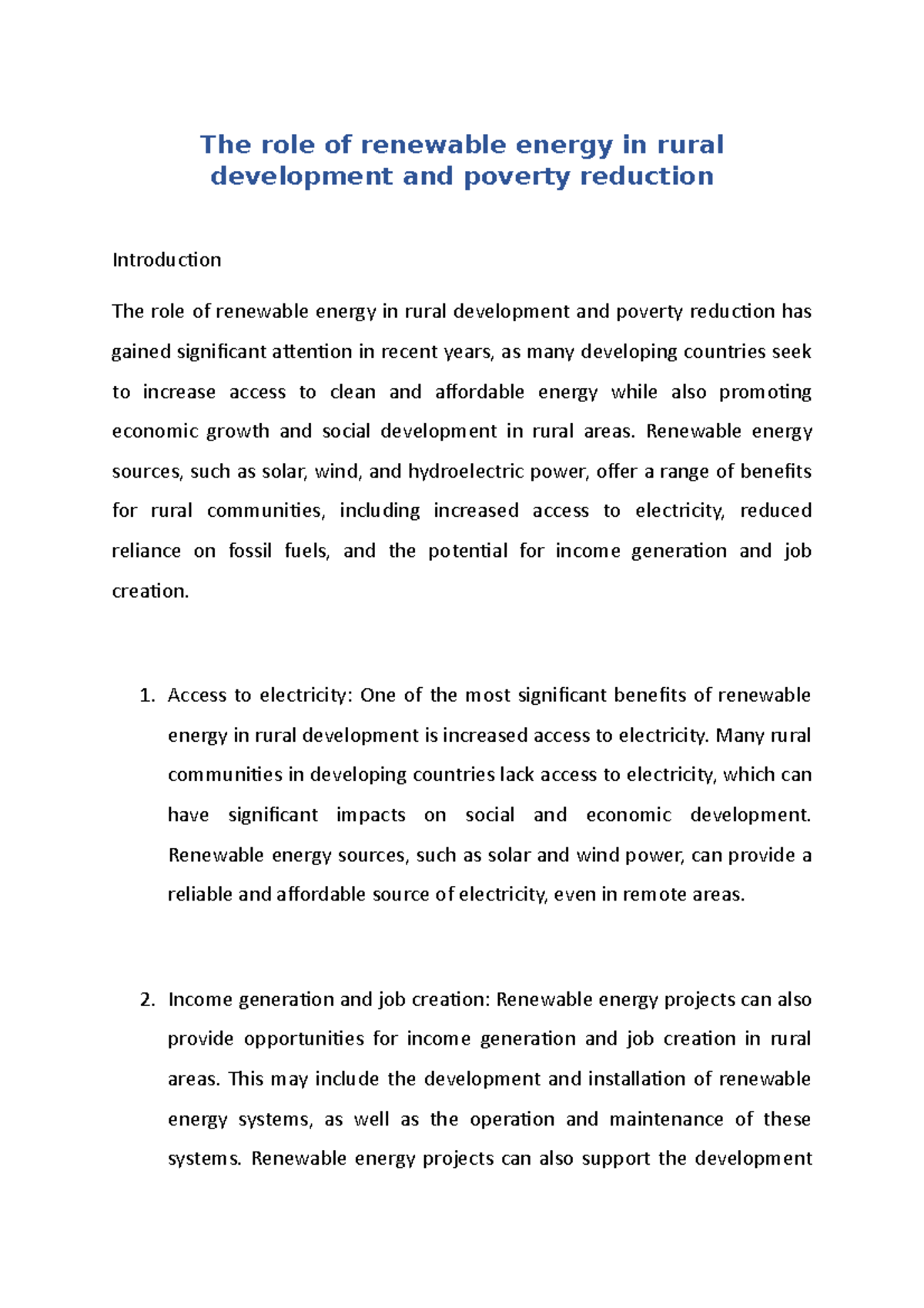 The role of renewable energy in rural development and poverty reduction ...