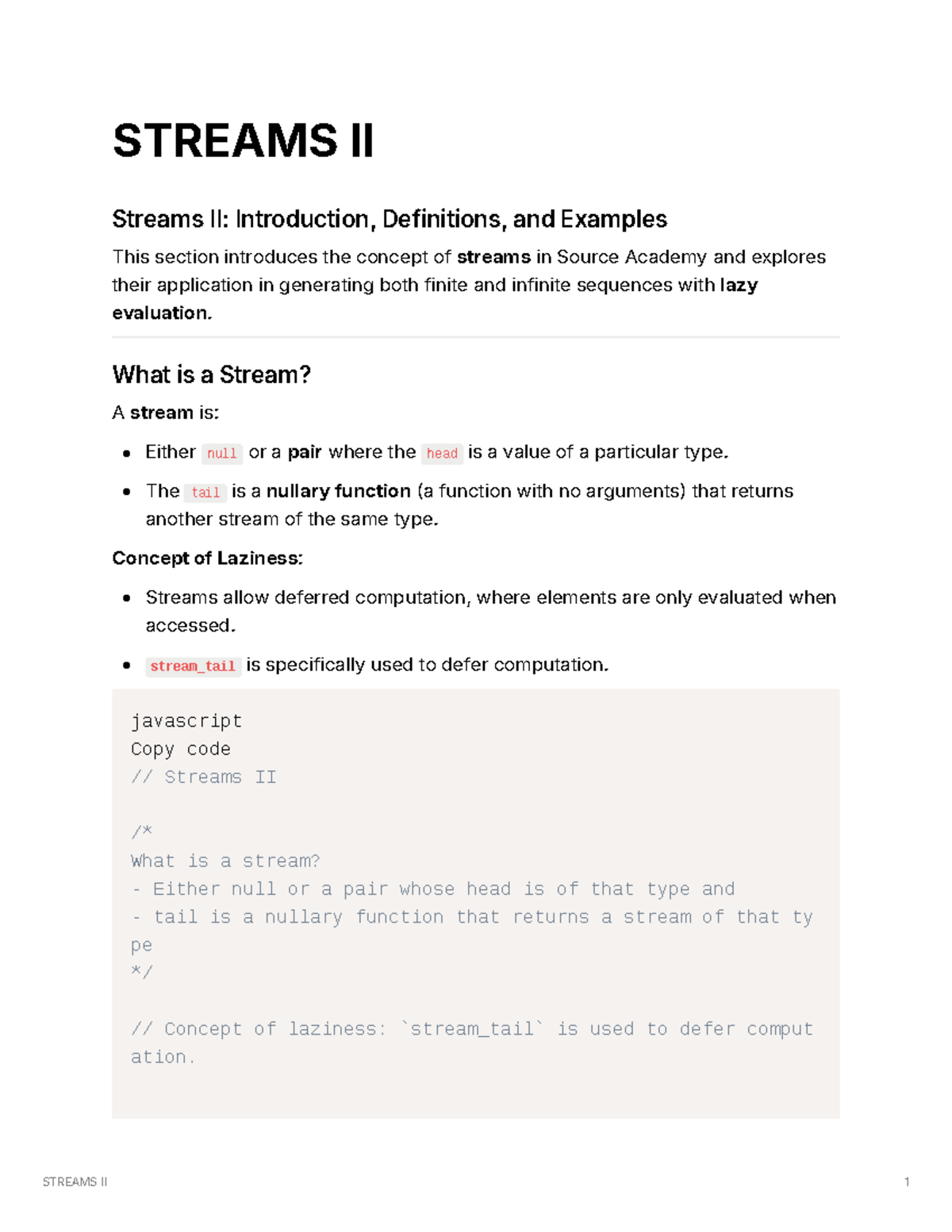 Streams Notes - Summary content for stream II - STREAMS II Streams II ...