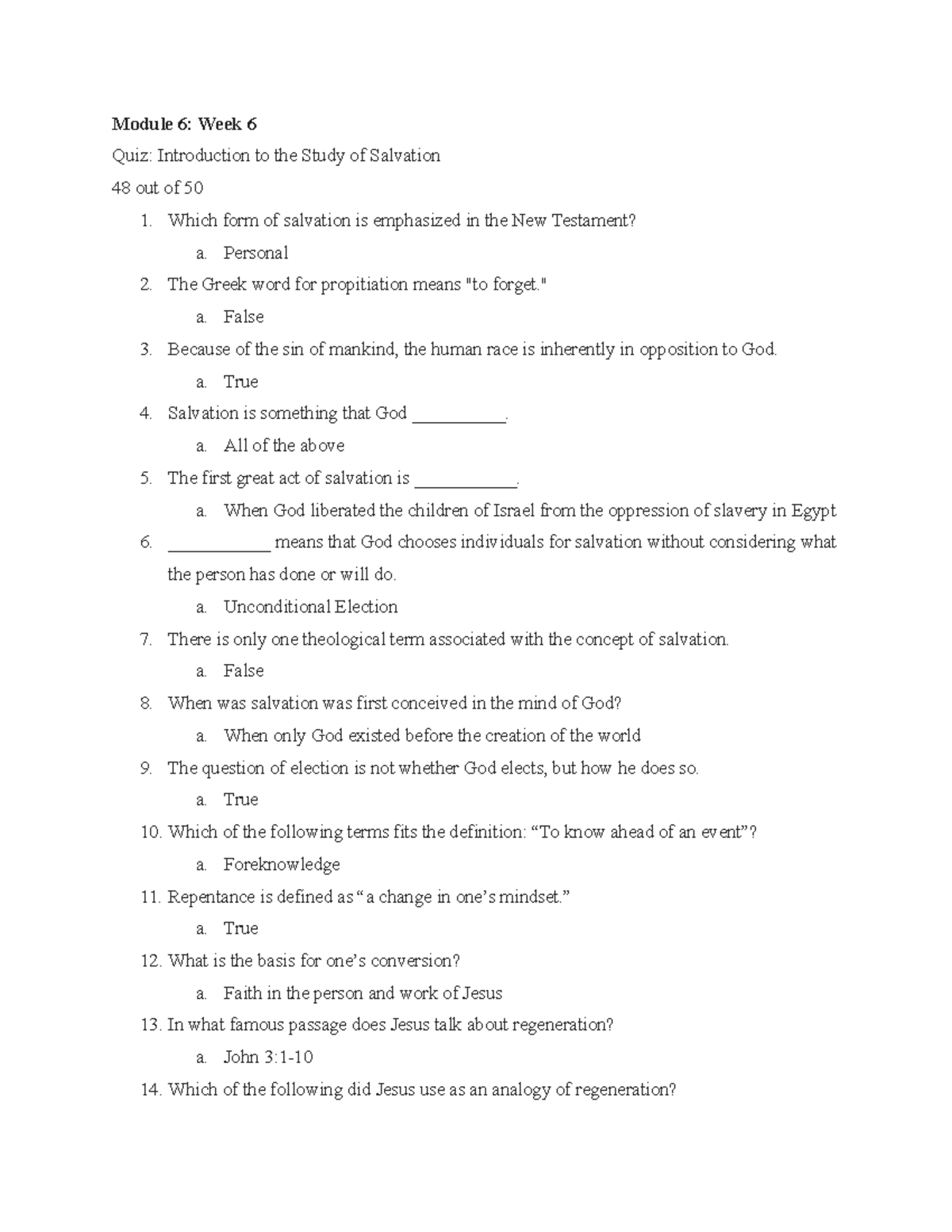 Quiz Introduction to the Study of Salvation pt. 2 - Module 6: Week 6 ...