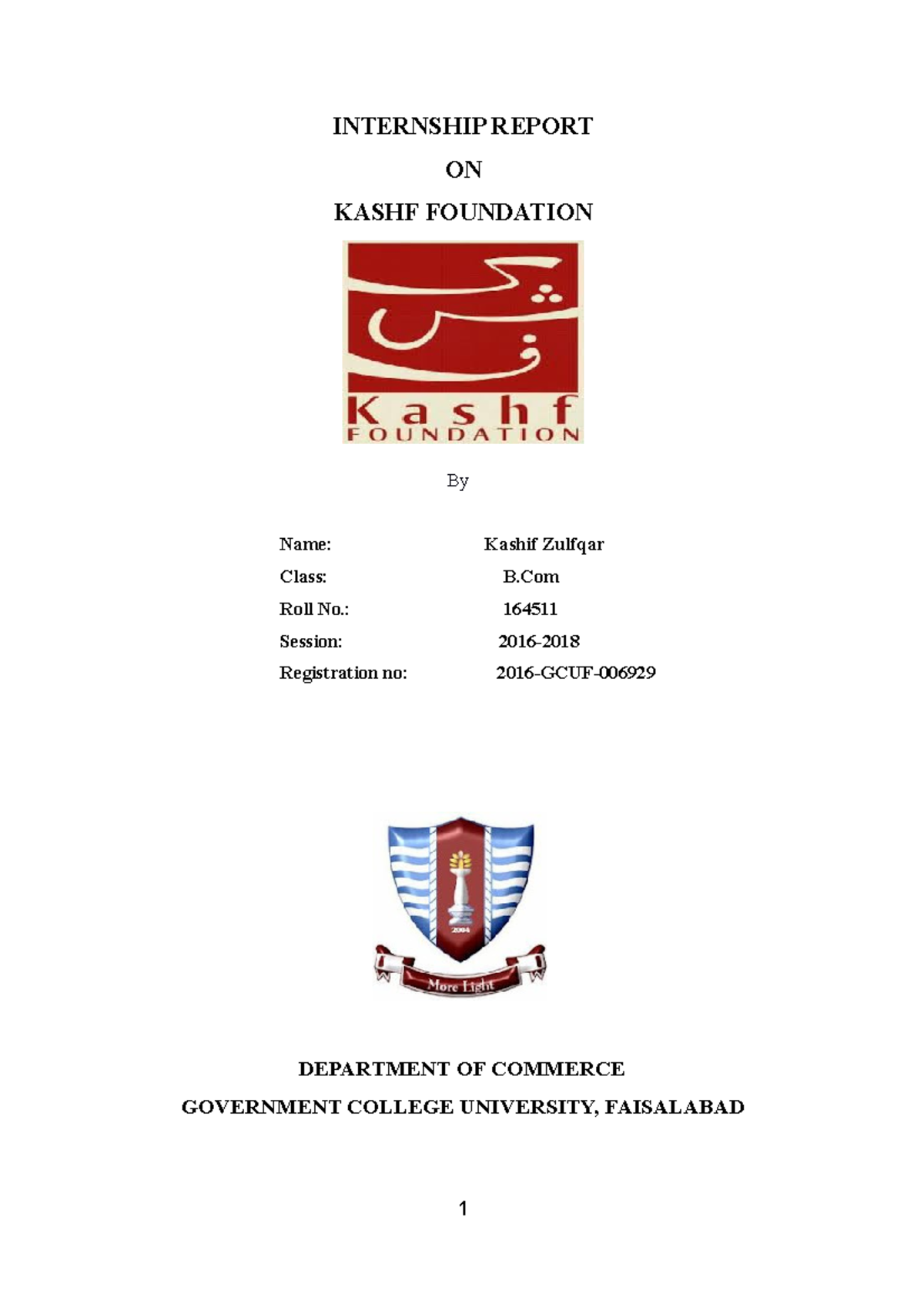 Aftab munawr report INTERNSHIP REPORT ON KASHF FOUNDATION By Name