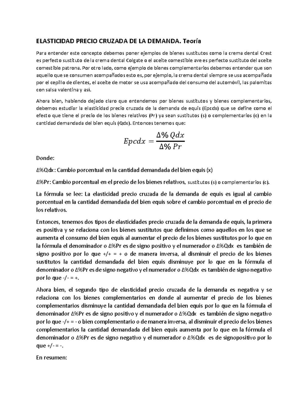 7. Teoria Elasticidad precio cruzada de la demanda - ELASTICIDAD PRECIO ...