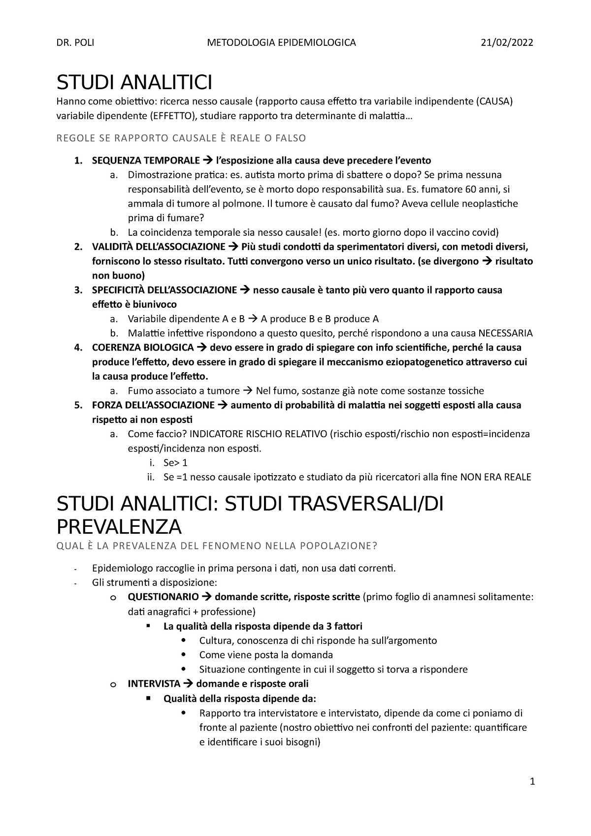 Lezione 3 21 - STUDI ANALITICI STUDI ANALITICI: STUDI TRASVERSALI/DI ...