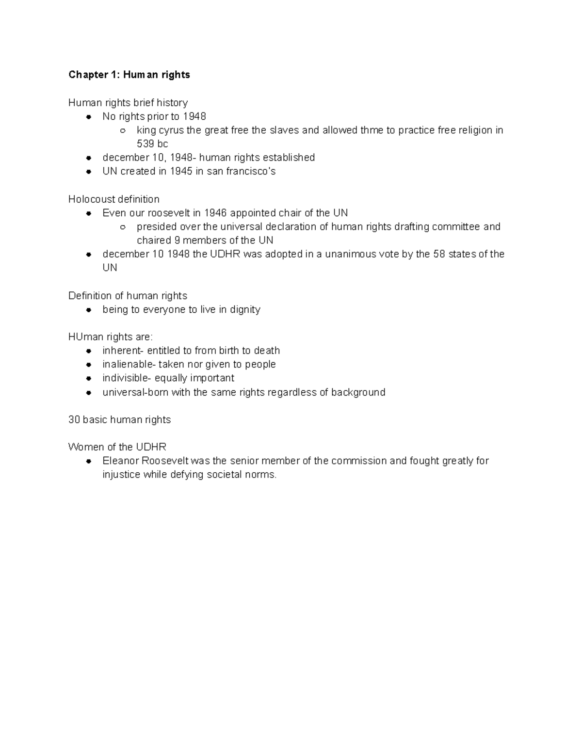 CCJ 1020 Chapter Notes - Chapter 1: Human rights Human rights brief ...