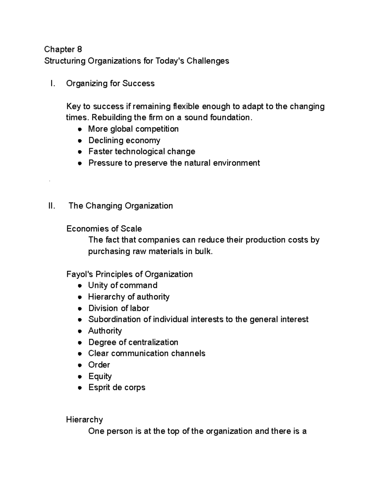 Chapter 8 Chapter 8 Structuring Organizations For Todays Challenges I Organizing For Success 6182