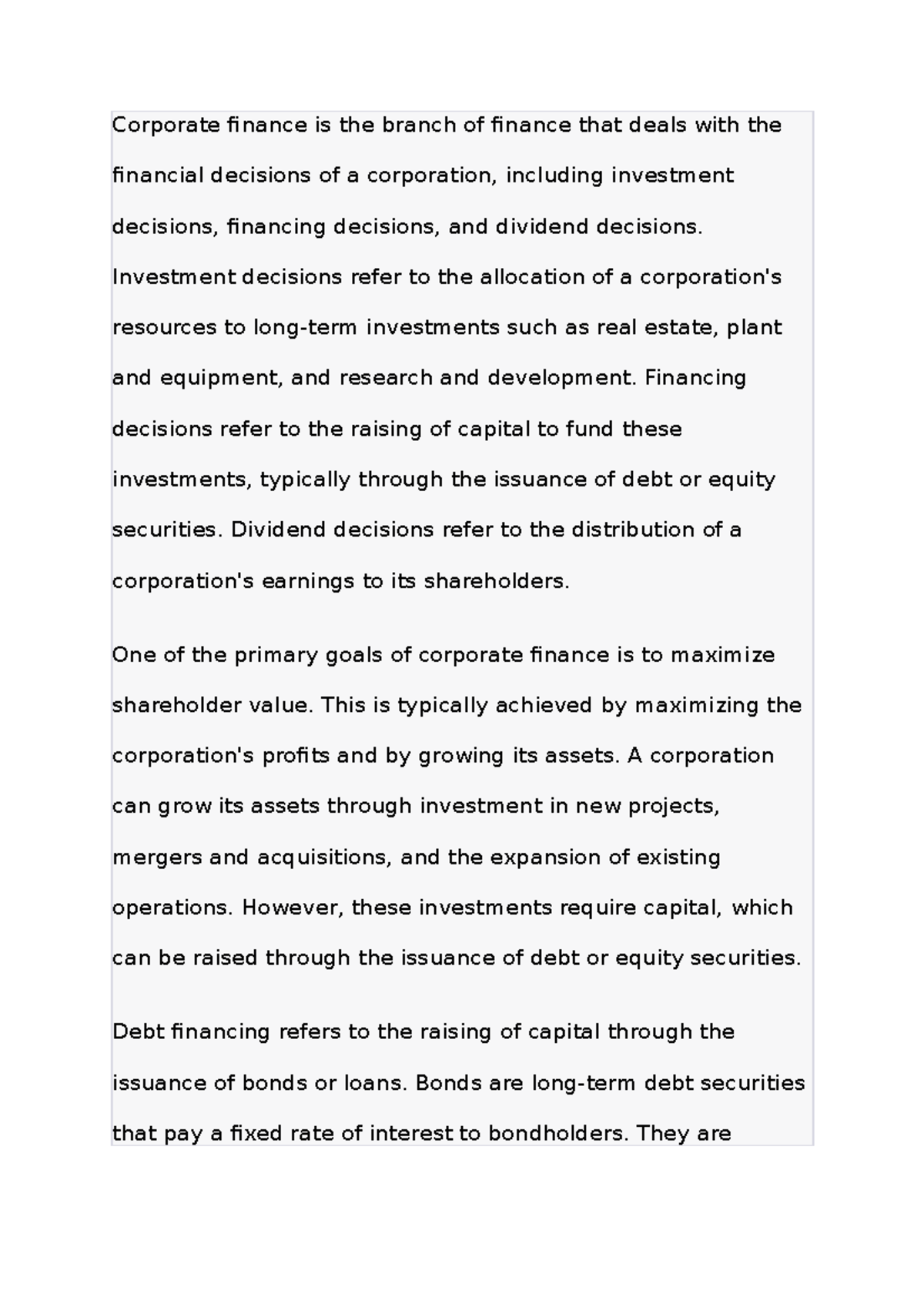 topics for corporate finance thesis