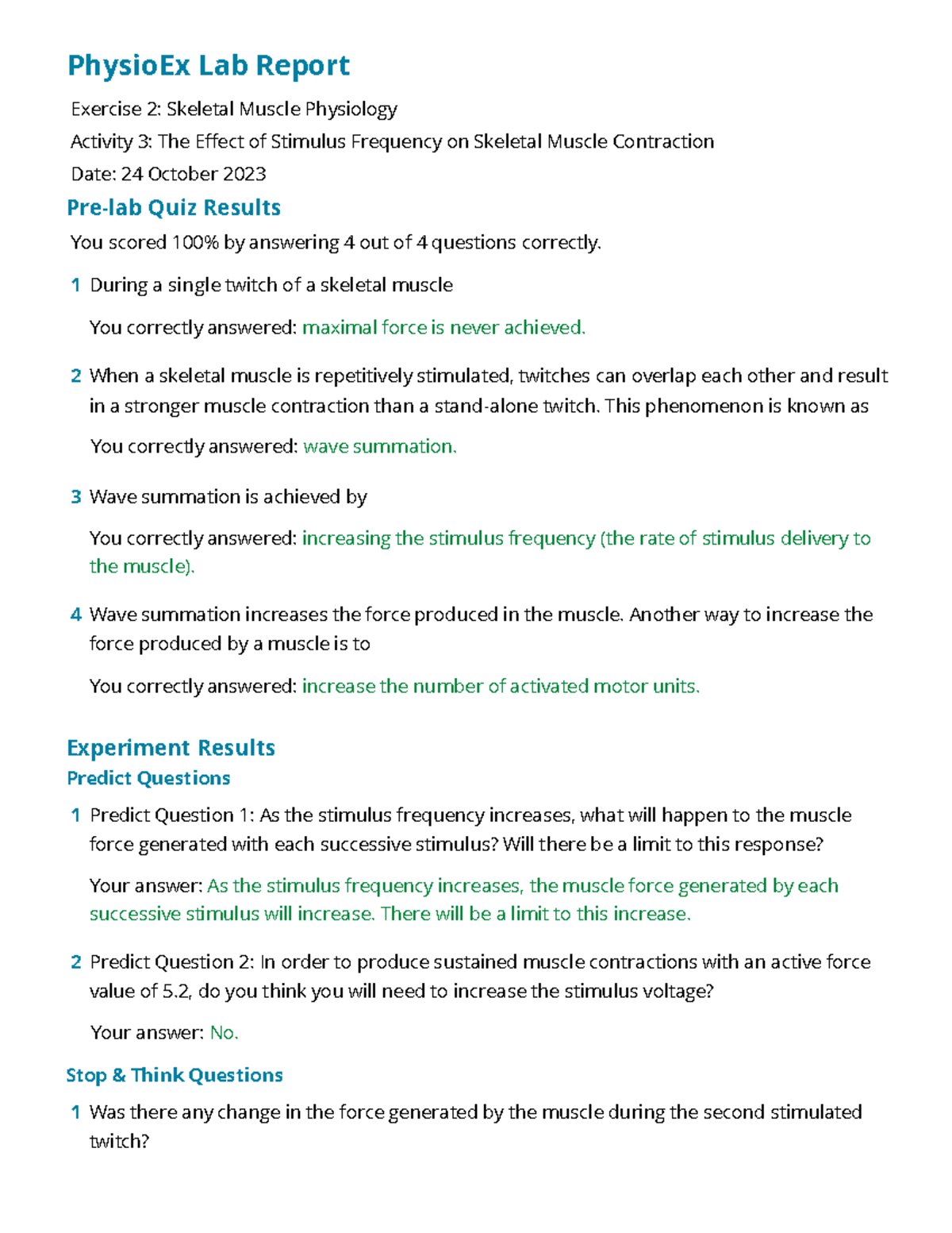 Physio Ex Exercise 2 Activity 3 - PhysioEx Lab Report Exercise 2 ...