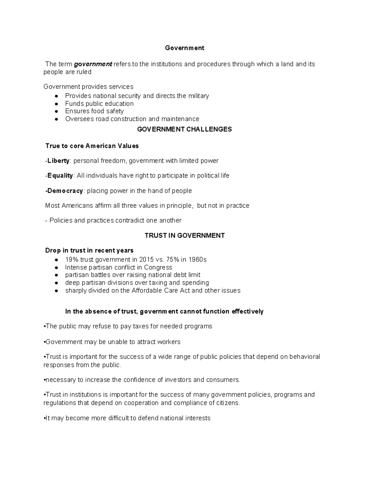 Political science quiz notes - Government The term government refers to ...