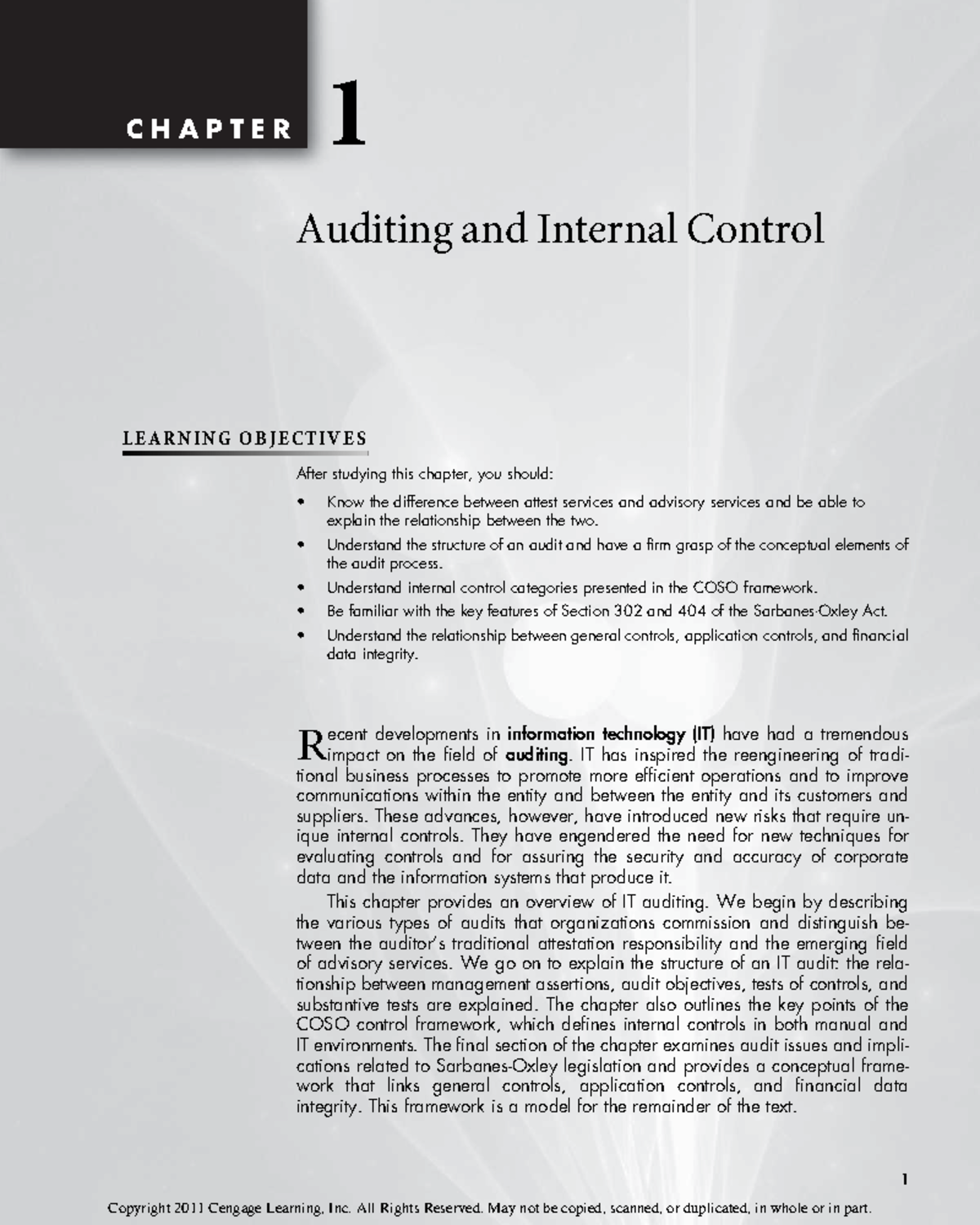 IT Auditing Chapter 1 - C H A P T E R 1 Auditing And Internal Control L ...