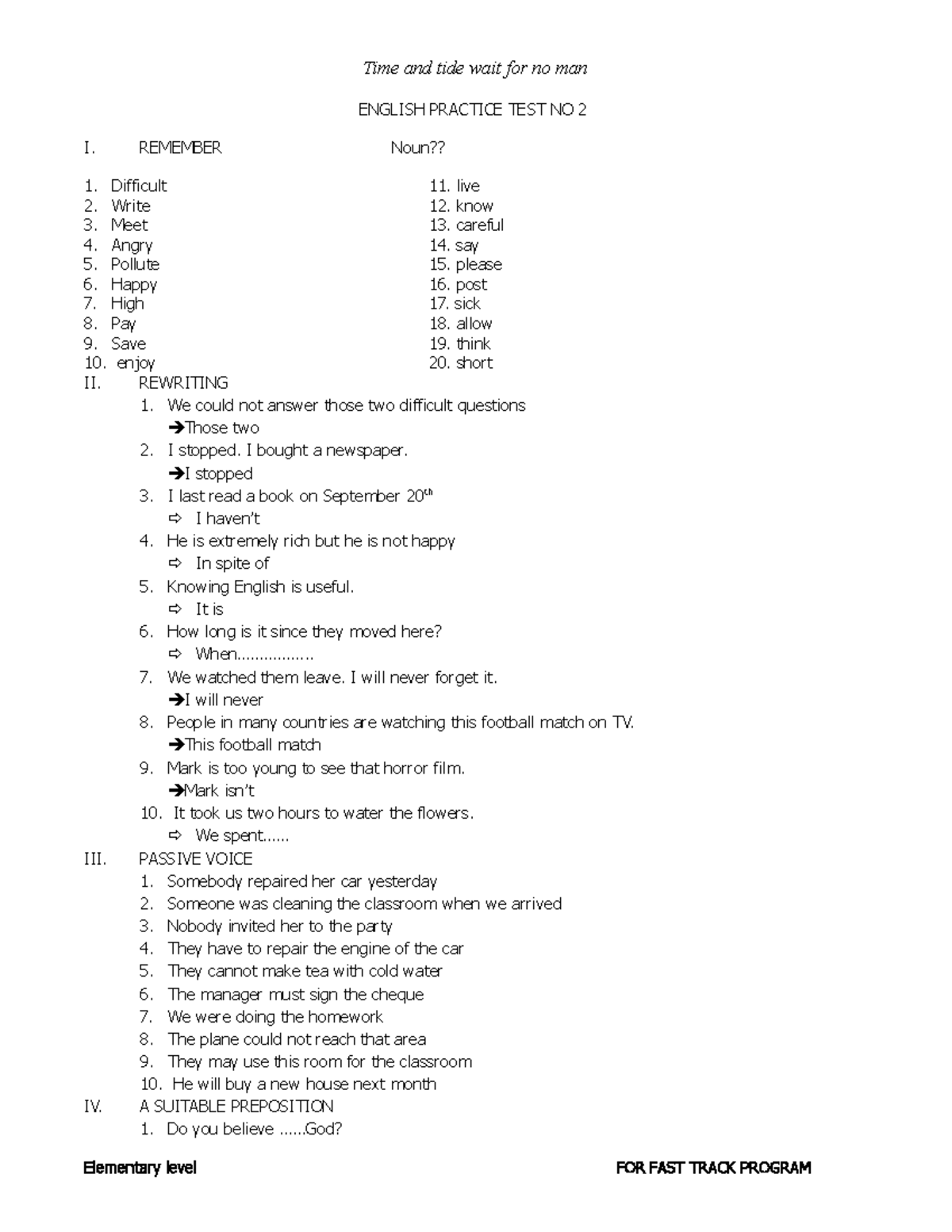English Practice TEST NO 1 11A5 HOC Chieu Time and tide wait for no