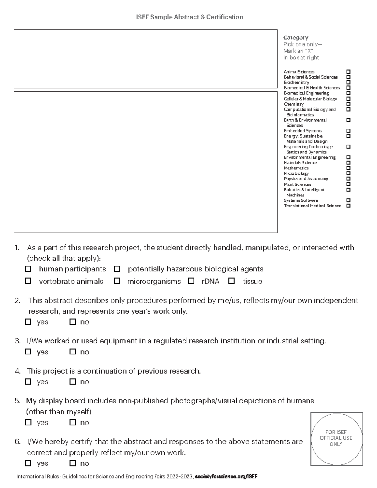 2023-21-Categories - pr2 - ISEF Sample Abstract & Certification FOR ...