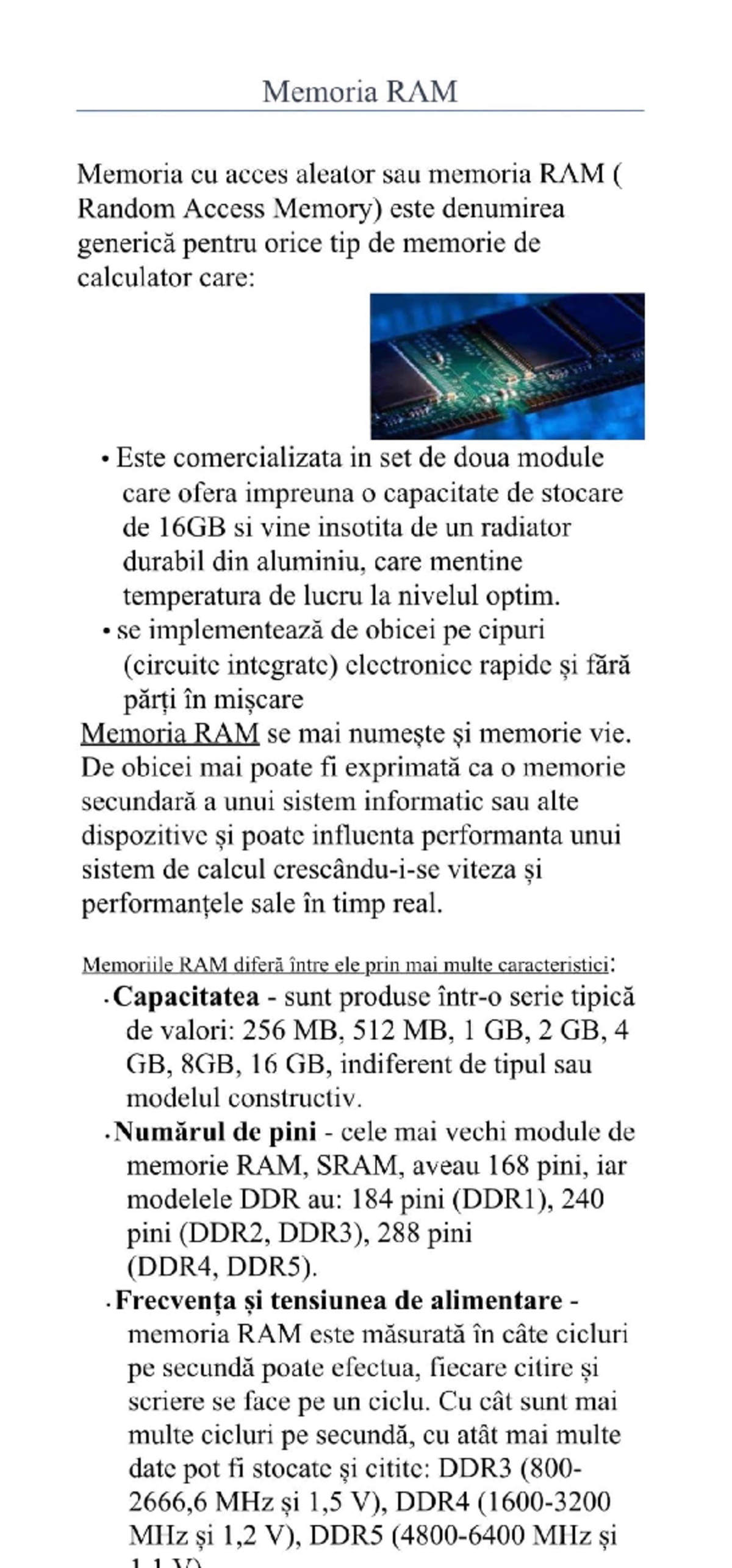 Memoria RAM - Memorie ram - Memoria RAM Memoria cu acces aleator sau ...