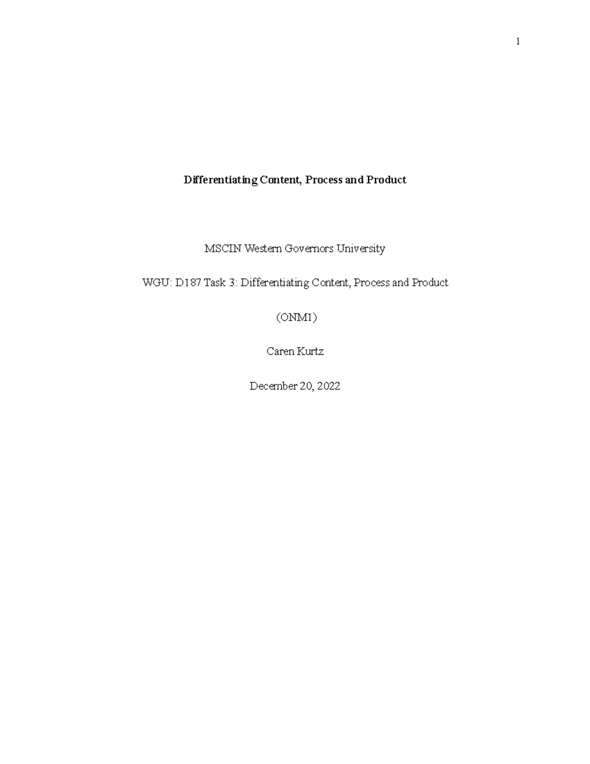 Task 3 Differentiated Content Process and Product - Differentiating ...