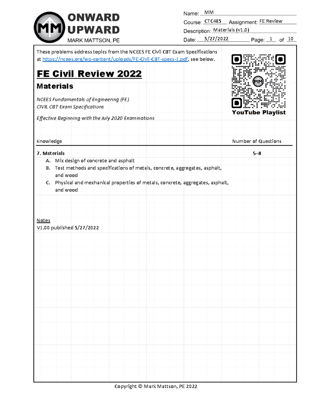 FE Materials 2022 - Important - CTC485 FE Review Materials (v1) 5/27 ...