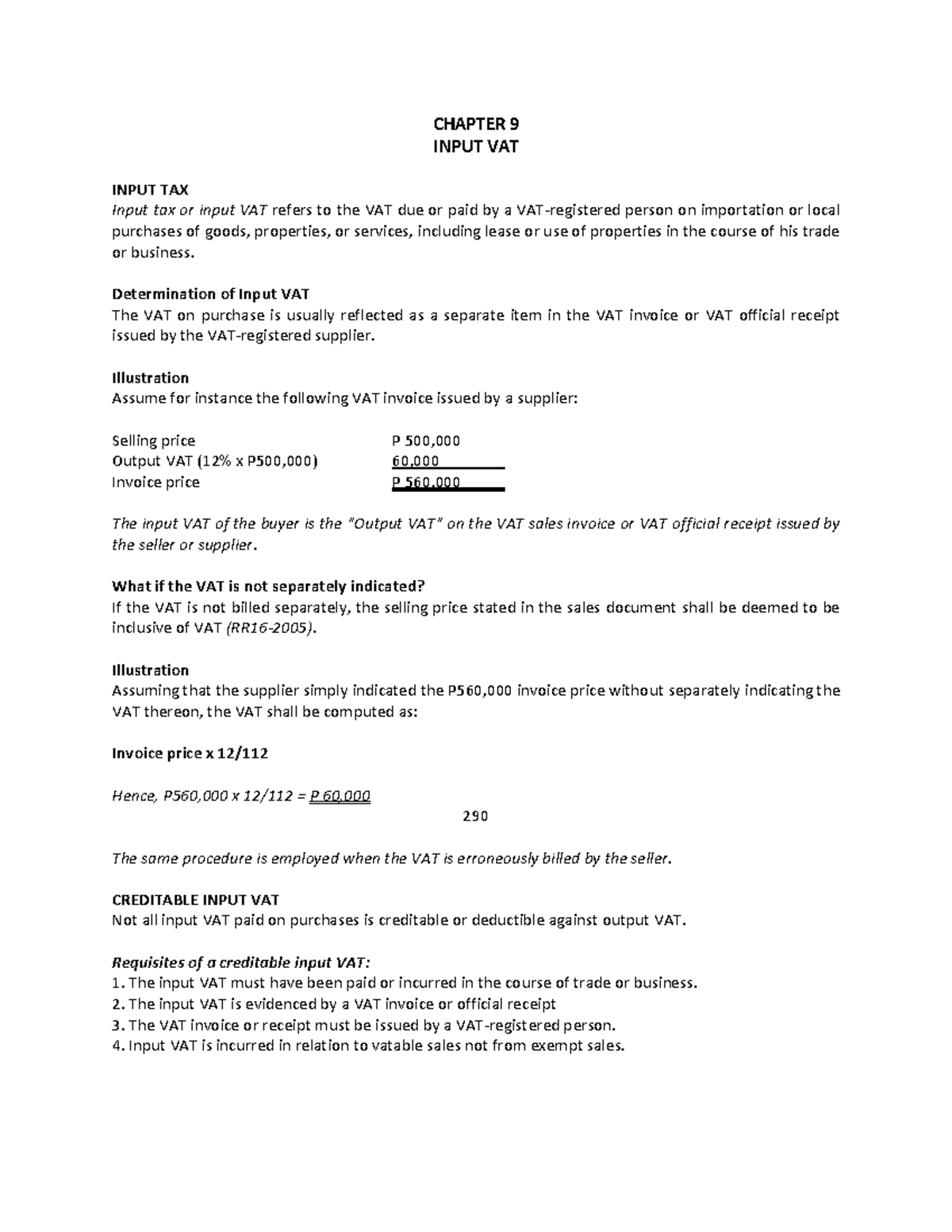 Business Tax 321 chapter 9 CHAPTER 9 INPUT VAT INPUT TAX Input tax or