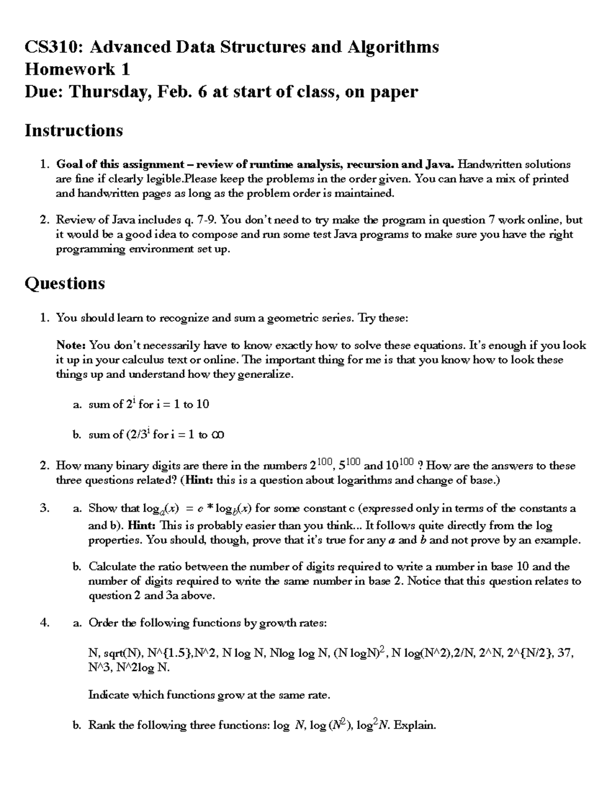 CS310: Advanced Data Structures And Algorithms Fall 2019 Assignment 1 ...