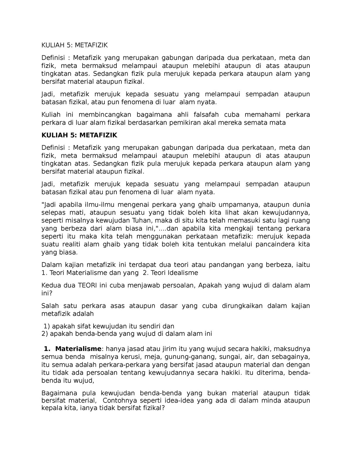 Bab 5 Nota Metafizik - Notes - Estate Management - UiTM Shah Alam - Studocu