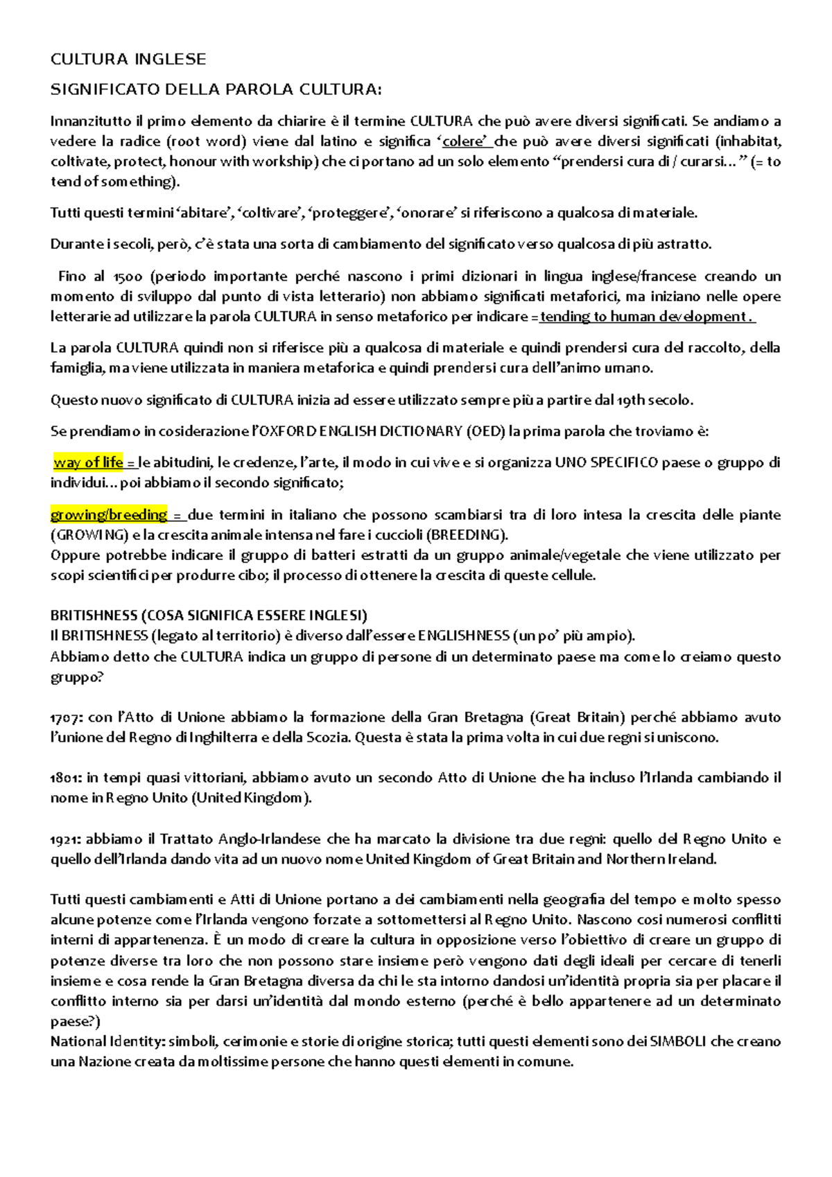 Cultura inglese lezioni 1, 2, 3, 4, 5, 6, 7 CULTURA INGLESE