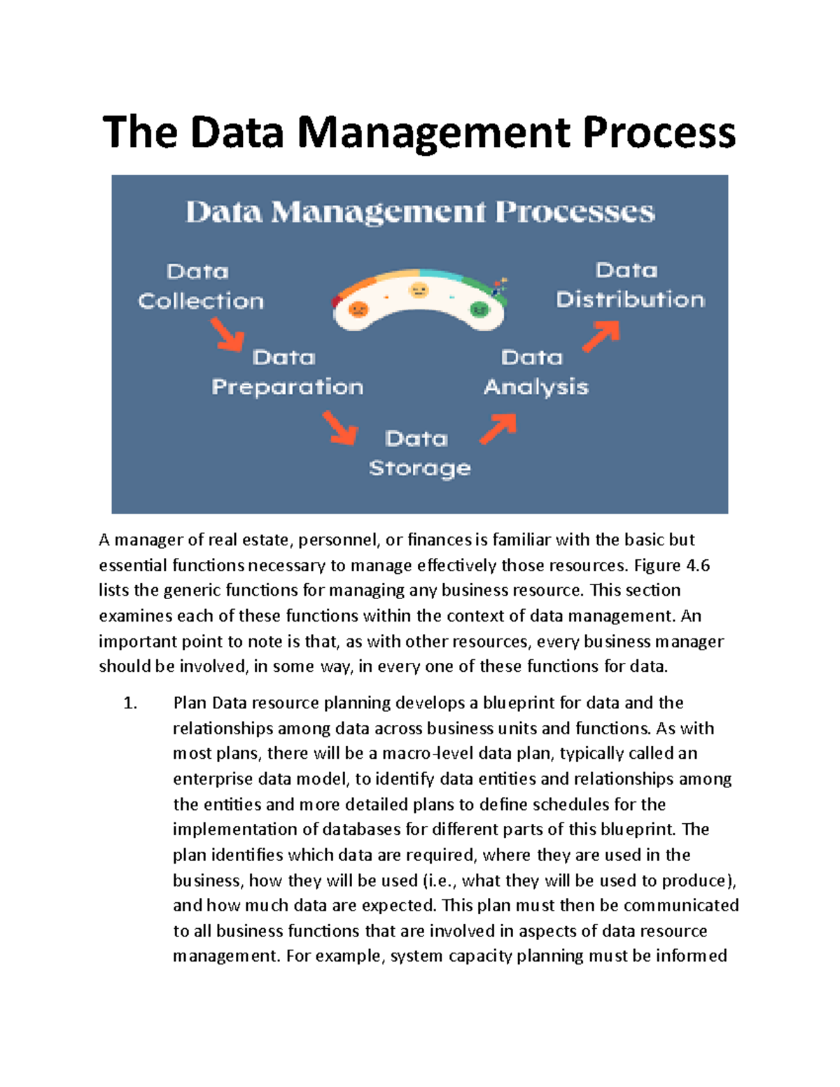 The Data Management Process - Figure 4. lists the generic functions for ...