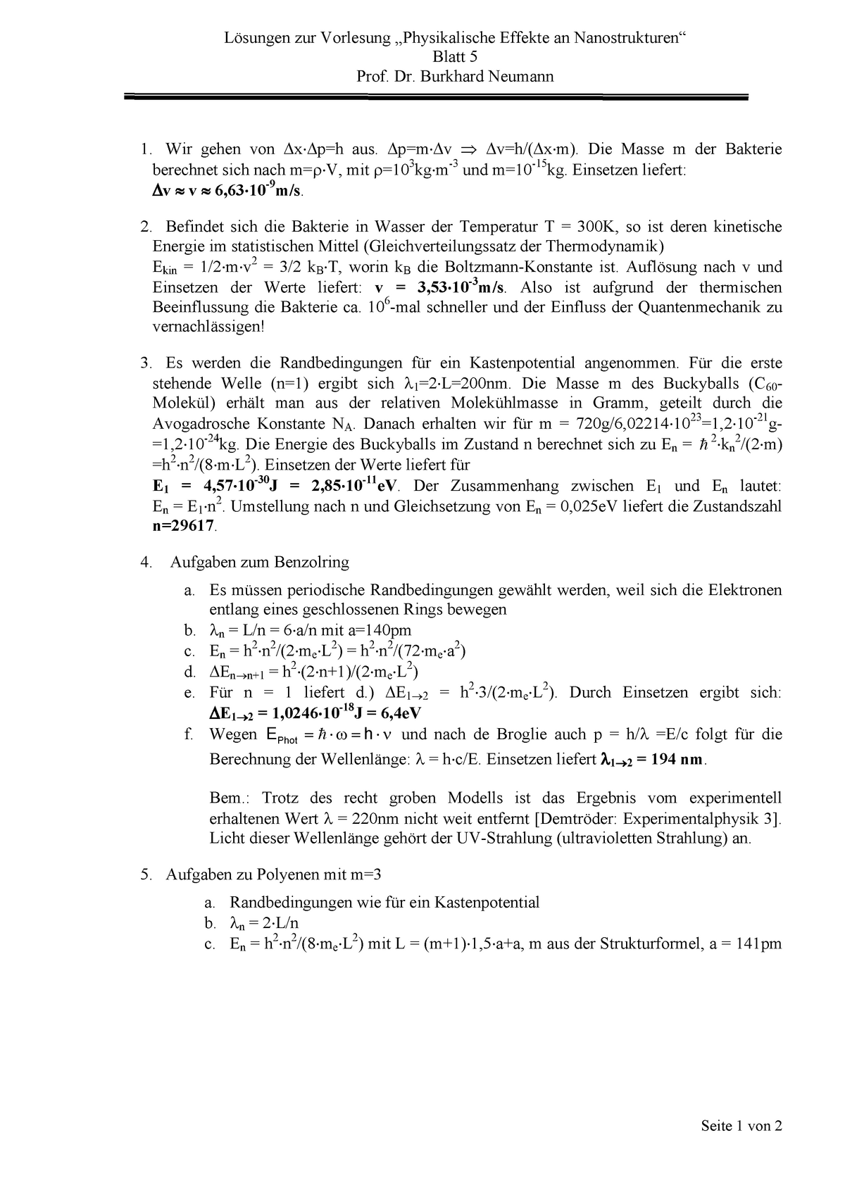 Loesungen Blatt Bio Nano L Sungen Zur Vorlesung Physikalische