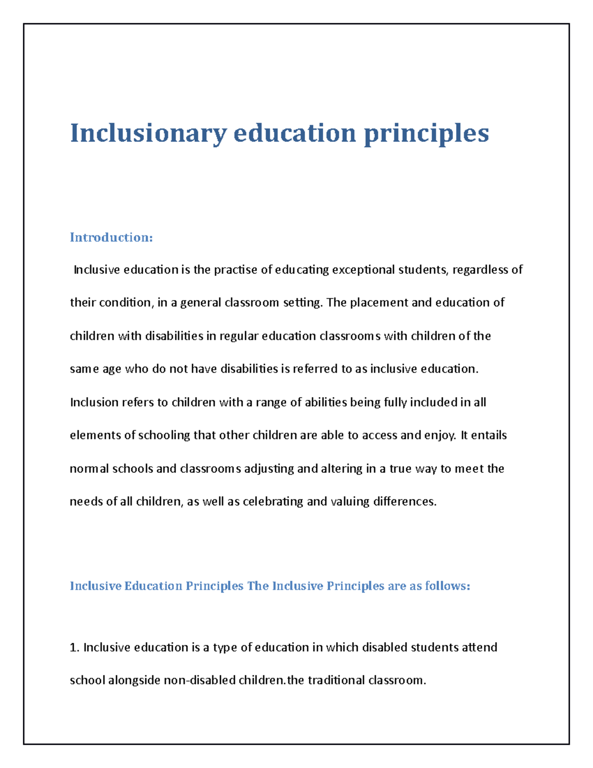 Inclusionary education principles - Inclusionary education principles ...