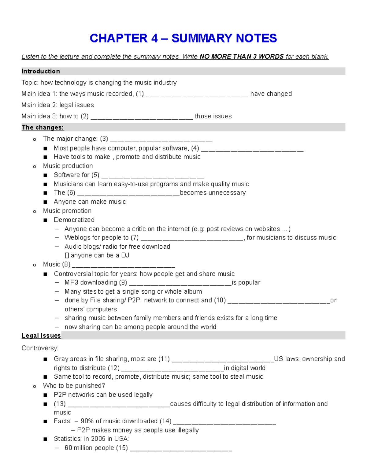 Chapter 04 Summary Notes CHAPTER 4 SUMMARY NOTES Listen To The
