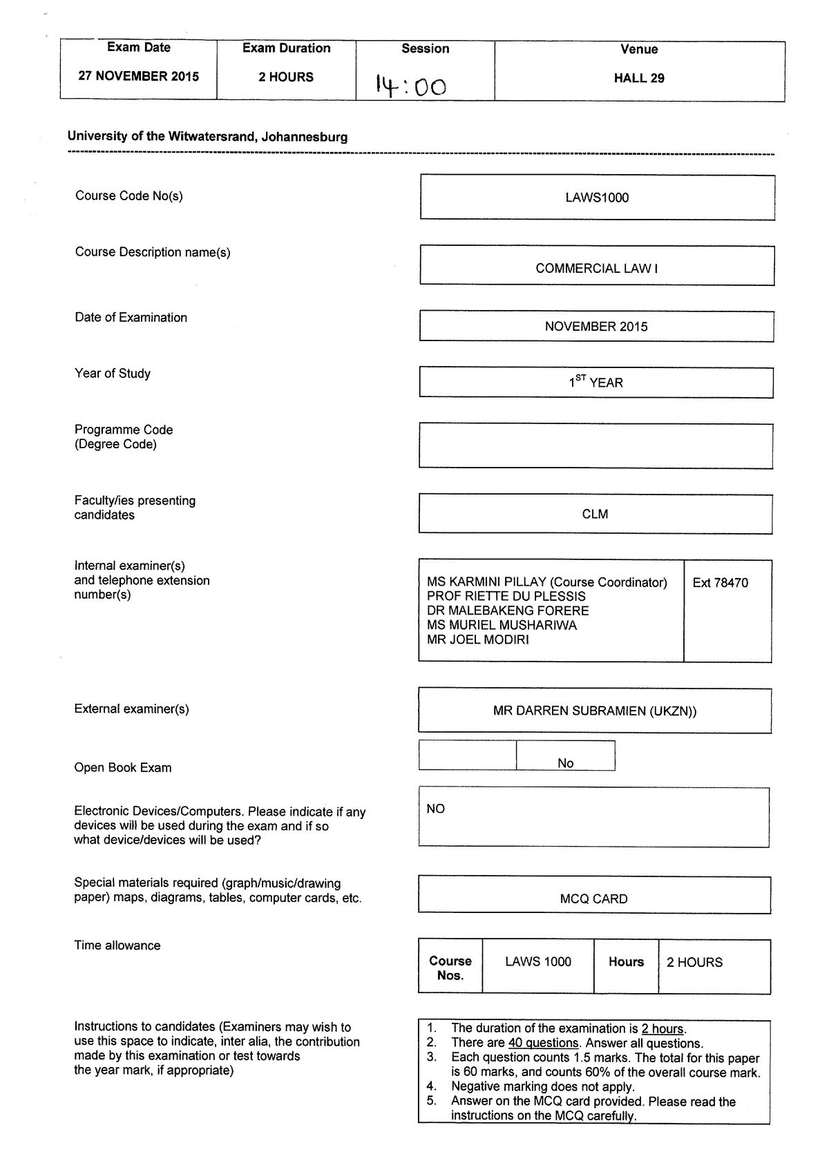 NOV 2015 - Past paper for accounting 1 - Studocu