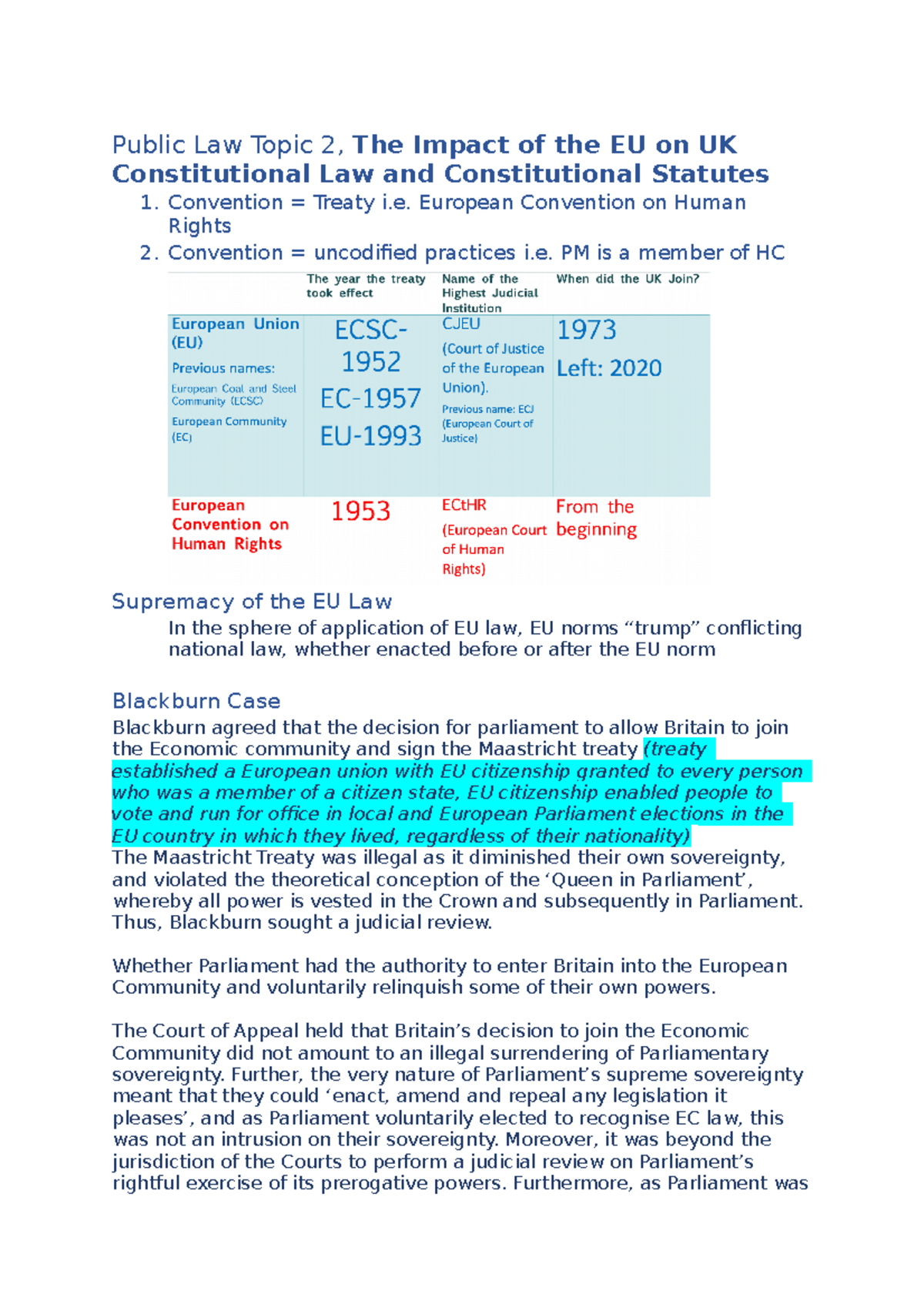 Public Law Topic 2 EU - Public Law Topic 2, The Impact of the EU on UK ...