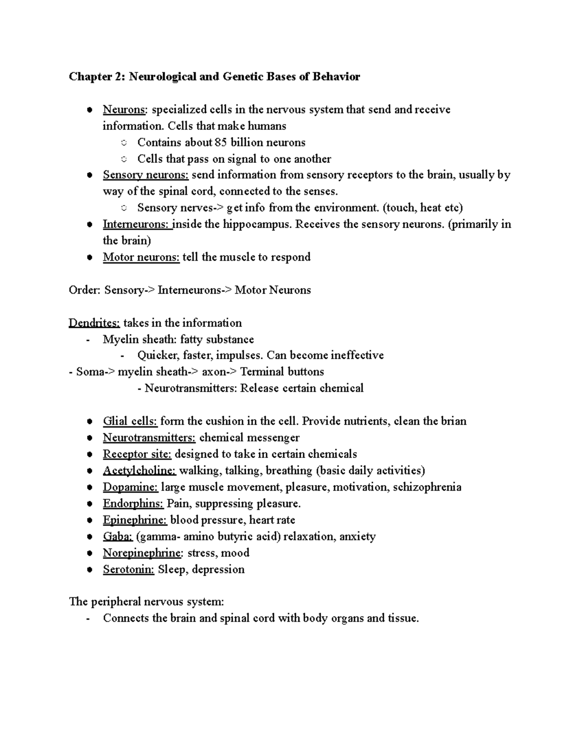 Chapter 2 Neurological and Genetic Bases of Behavior - Chapter 2 ...