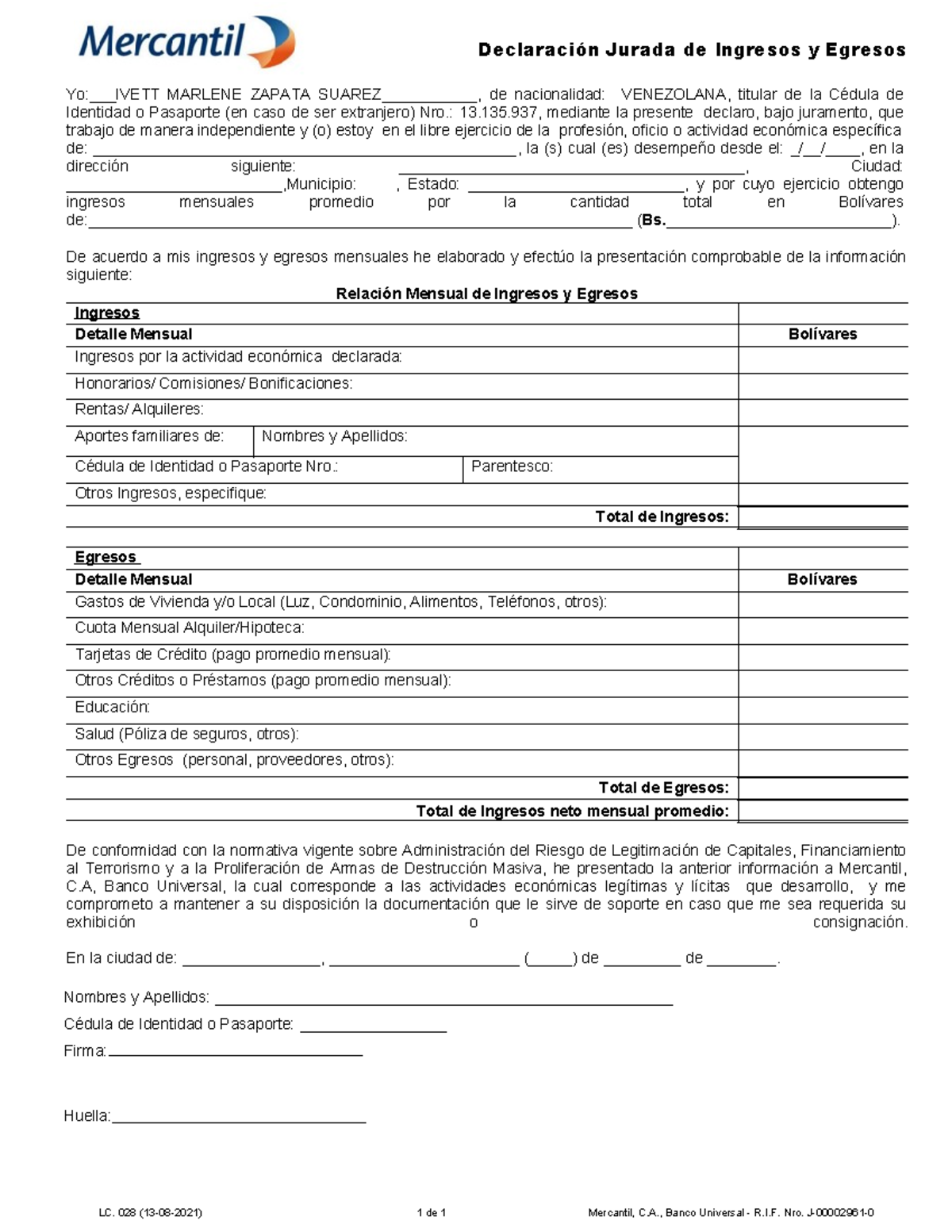 Declaracion jurada de ingresos y egresos original - Declaración Jurada ...