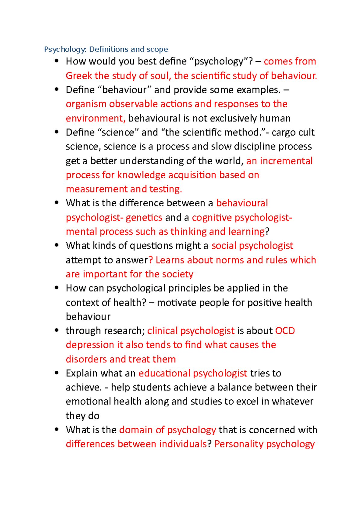 Module 1 - Psychology: Definitions and scope How would you best define ...