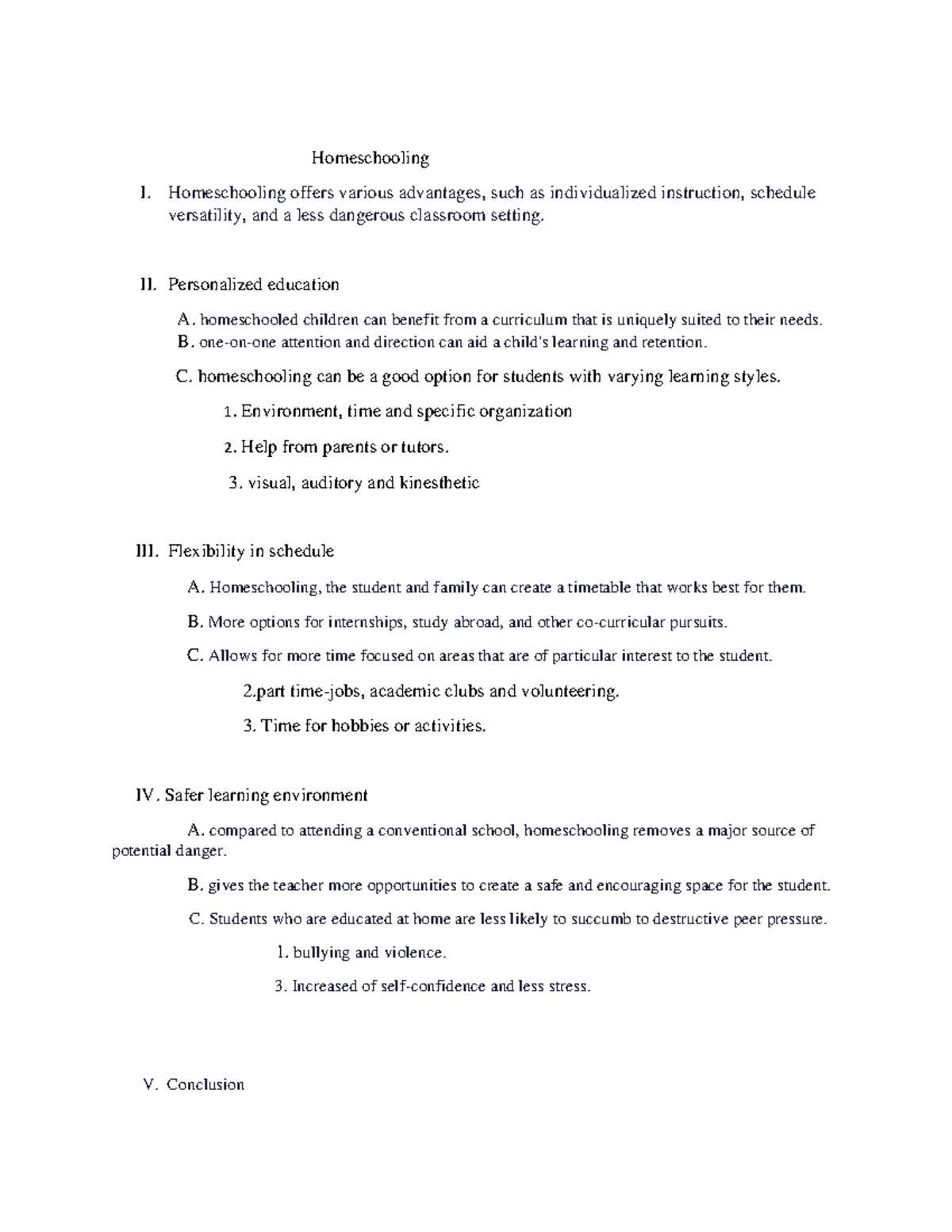 homeschooling essay outline