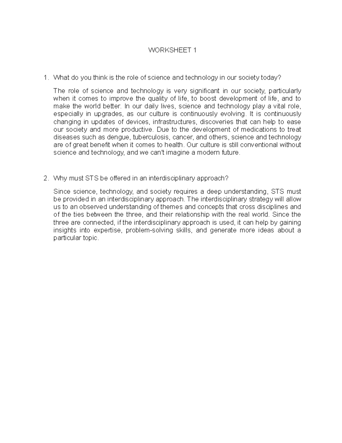 Worksheet 1 - ESSAY - WORKSHEET 1 What do you think is the role of ...