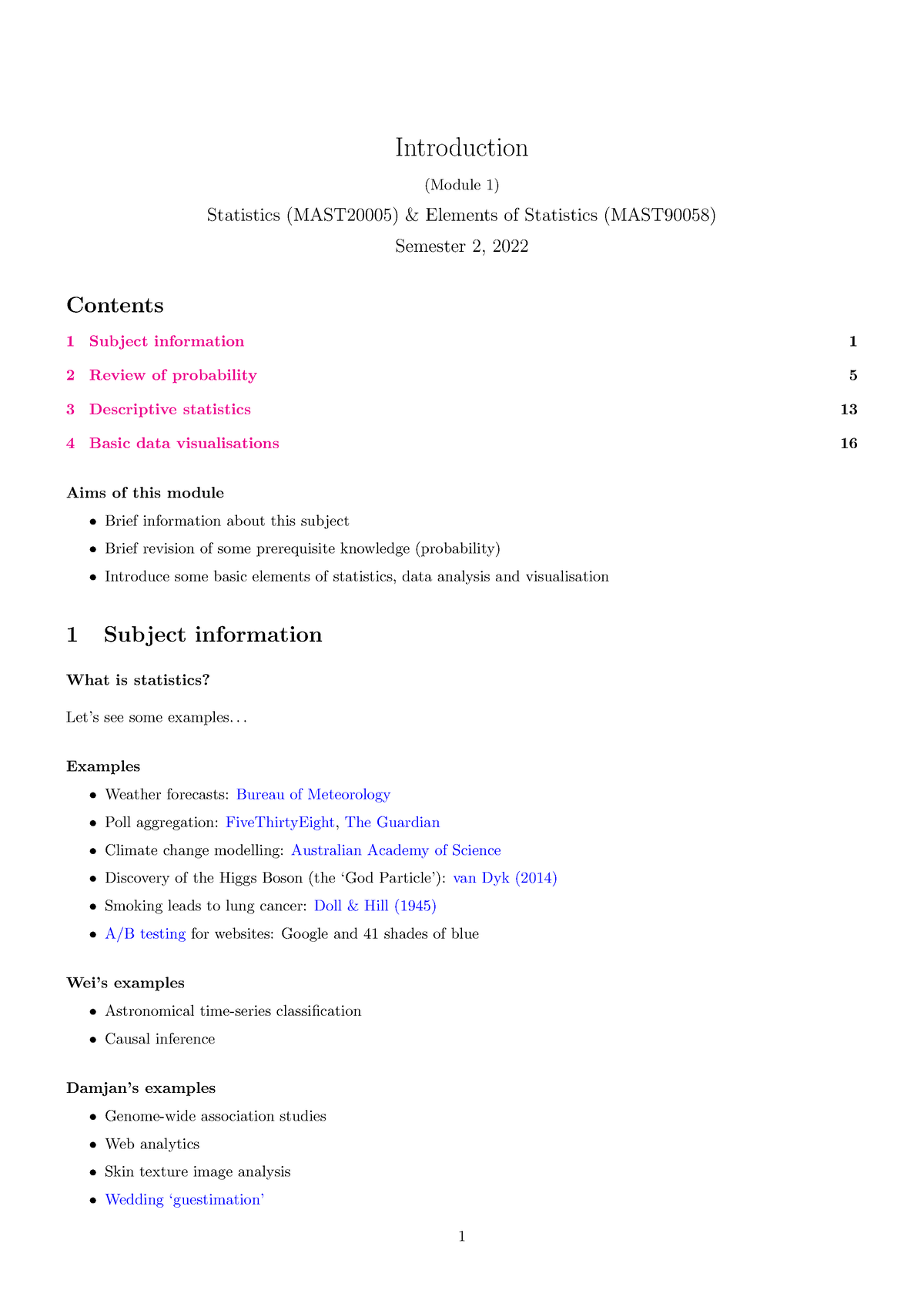 Module 01-notes - Introduction (Module 1) Statistics (MAST20005 ...