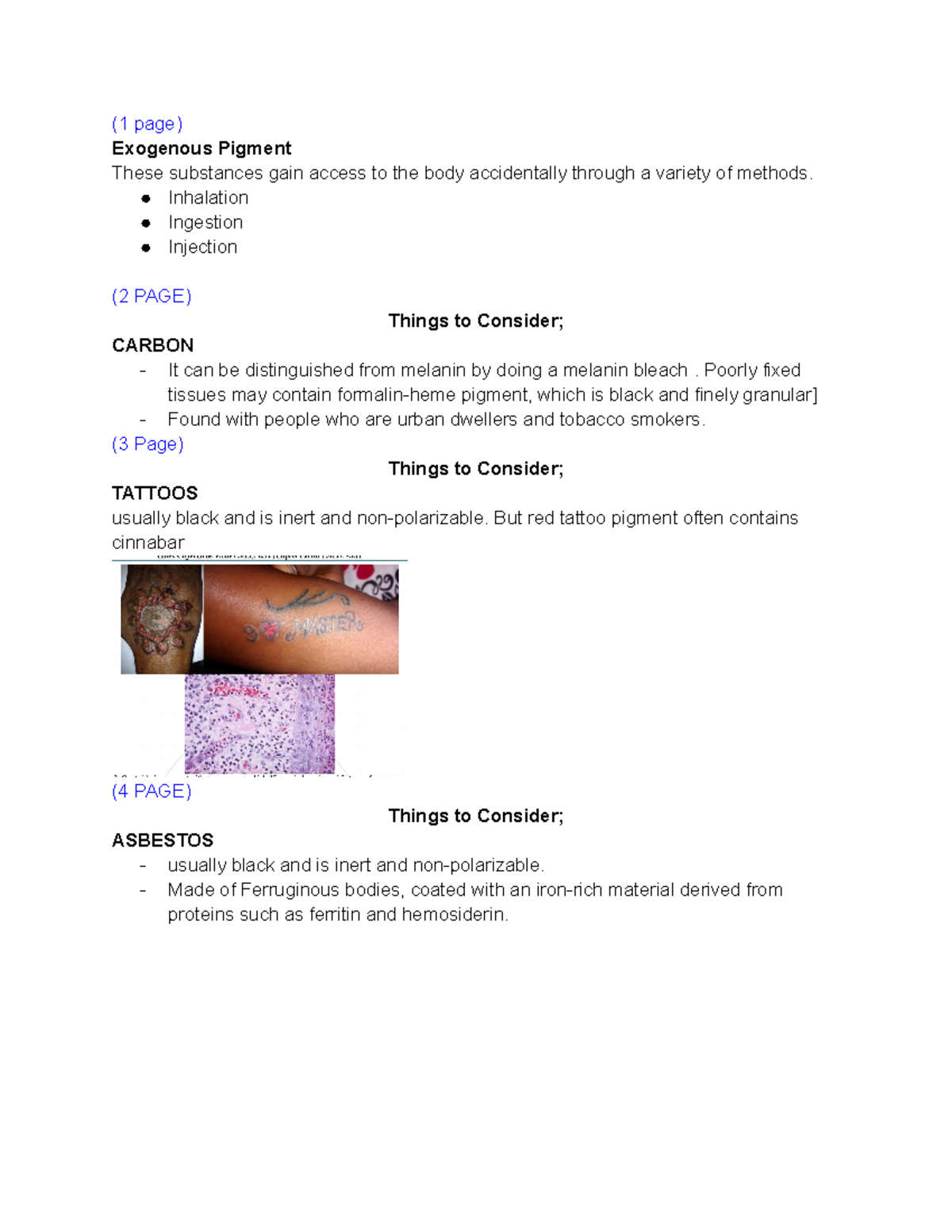 Exogenous-PART - Histology - (1 page) Exogenous Pigment These ...