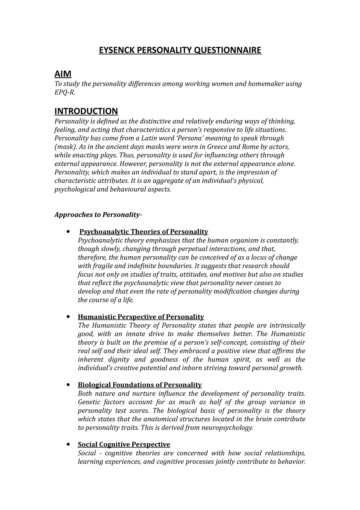 phd personality questionnaire