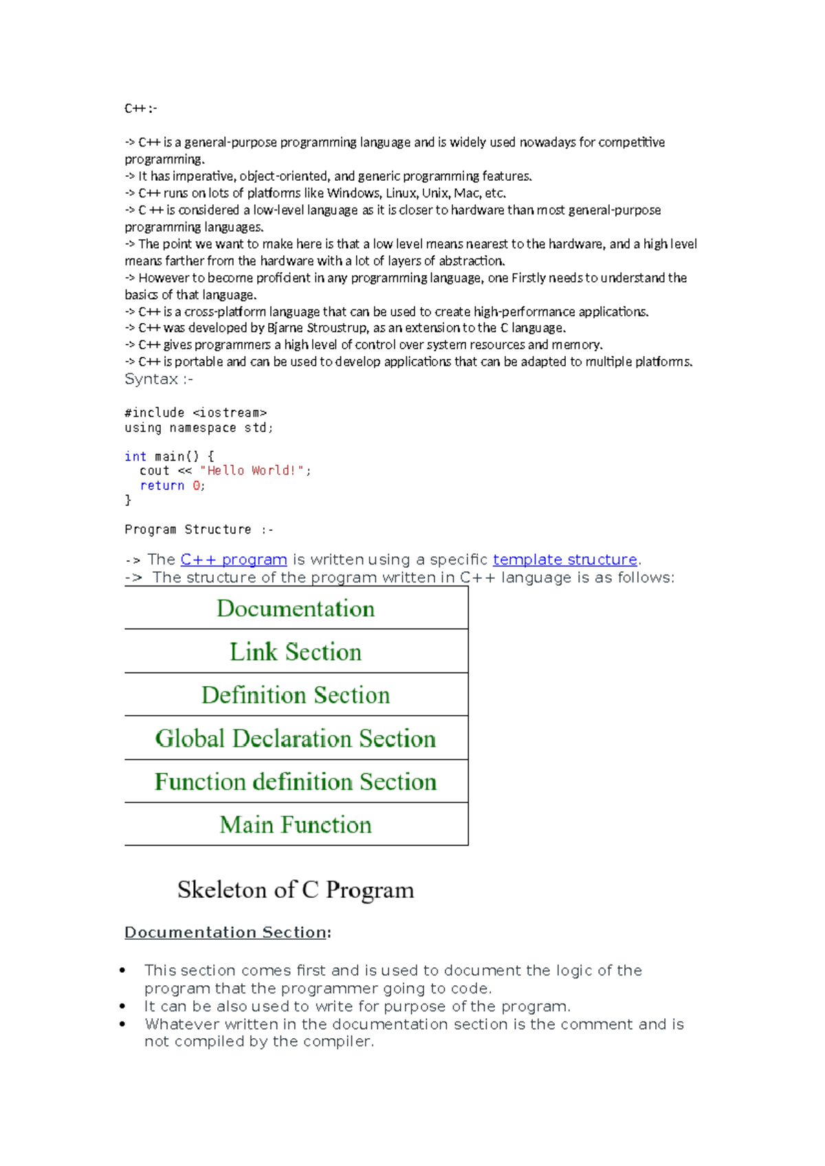 OOP 4th Unitdocx - Important - C++ :-> C++ is a general-purpose ...