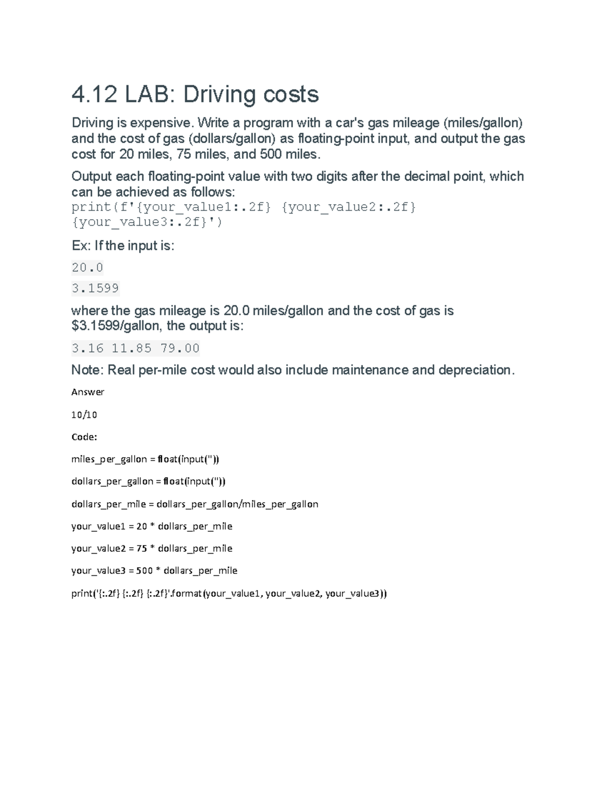 Section 4 12 Is A Part Of 1 Assignment 4 LAB Driving Costs Driving 