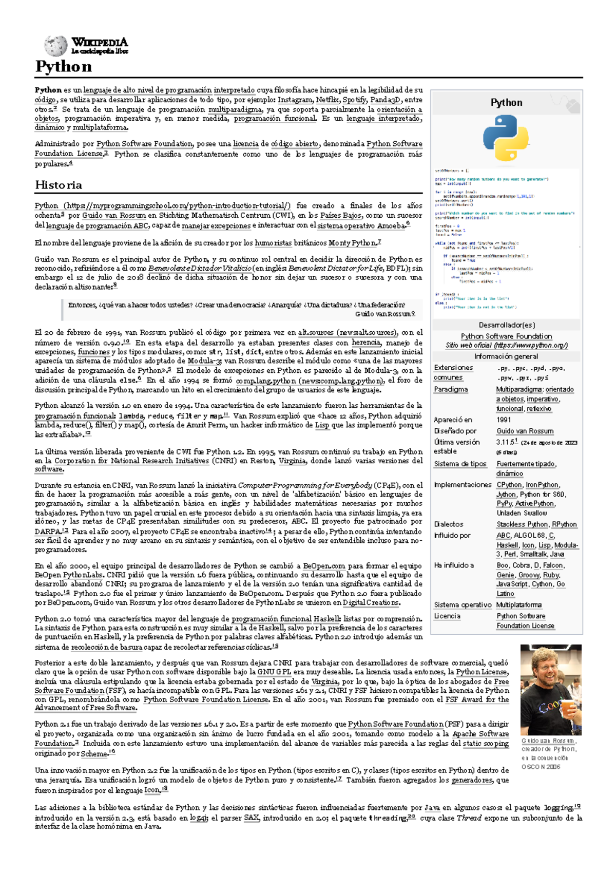 Python - Wikipedia, la enciclopedia libre - Historia - UTP - Studocu