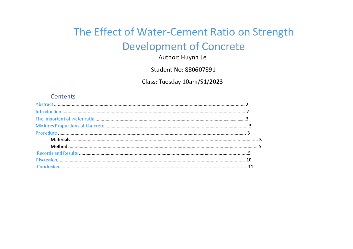 The Effect of Water-Cement Ratio on Strength Development of Concrete ...