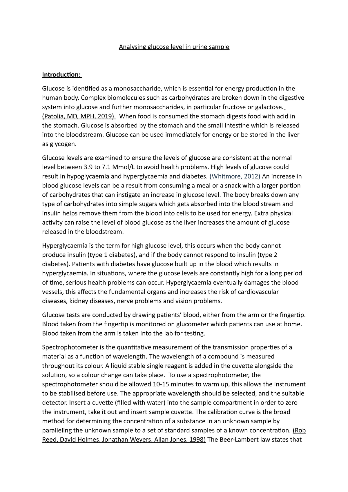 glucose-lab-report-analysing-glucose-level-in-urine-sample